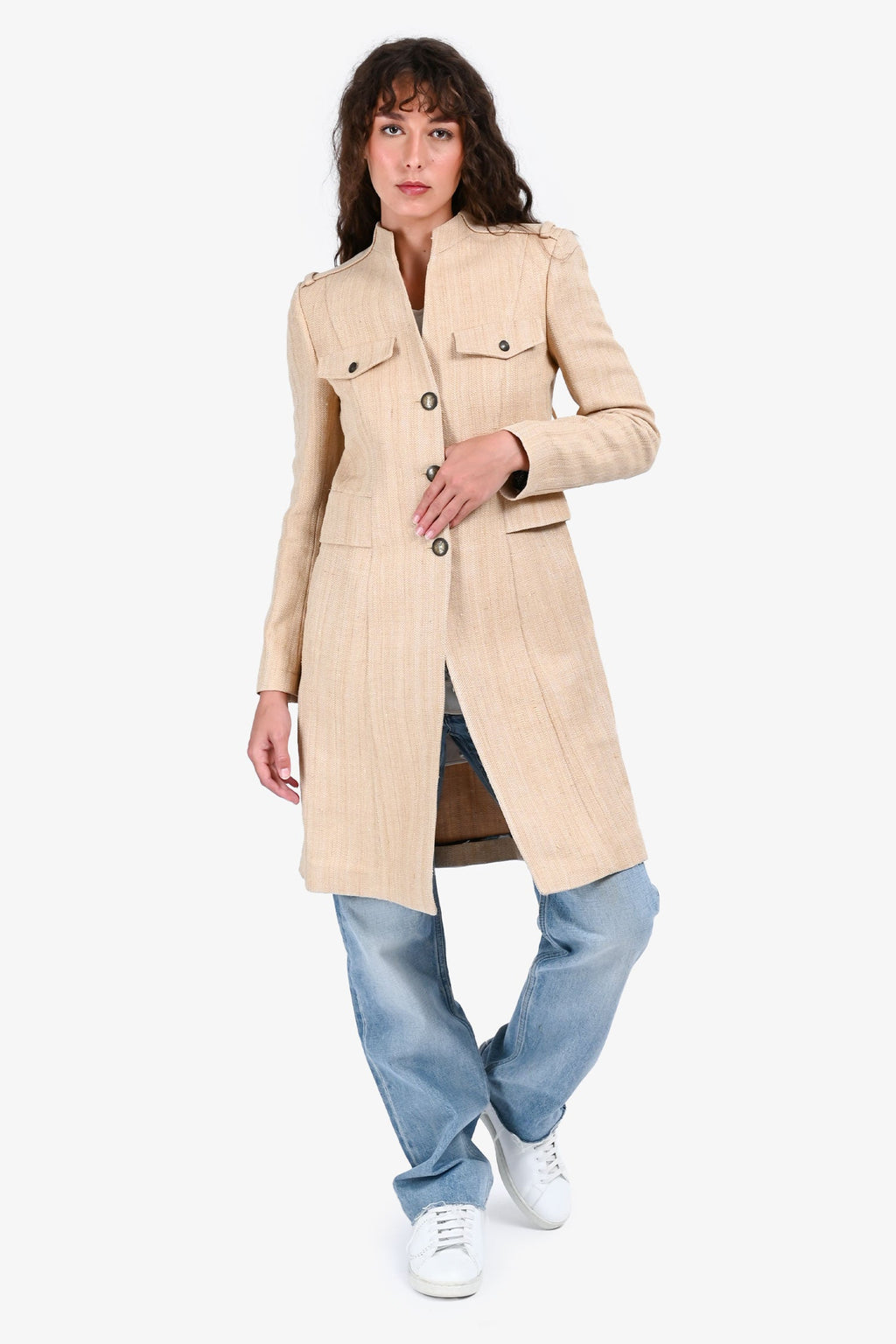 Etro Beige Woven Midi Jacket Size 42