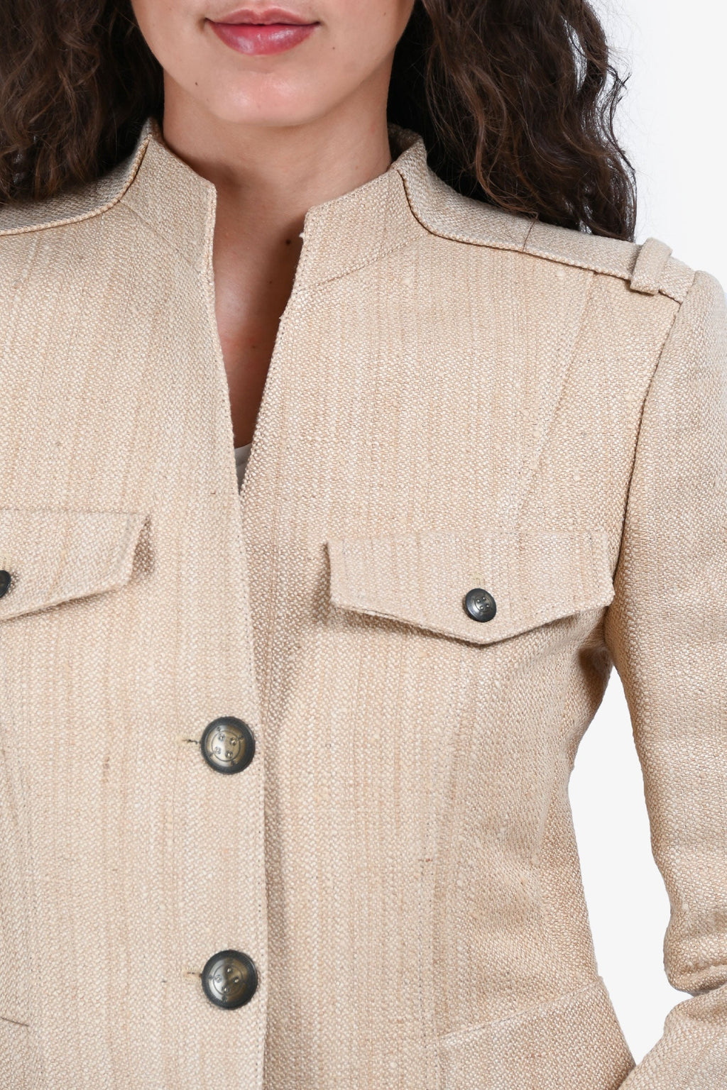 Etro Beige Woven Midi Jacket Size 42