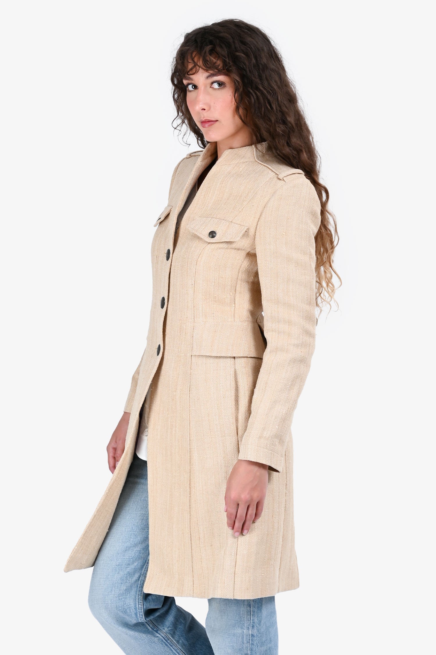 Etro Beige Woven Midi Jacket Size 42