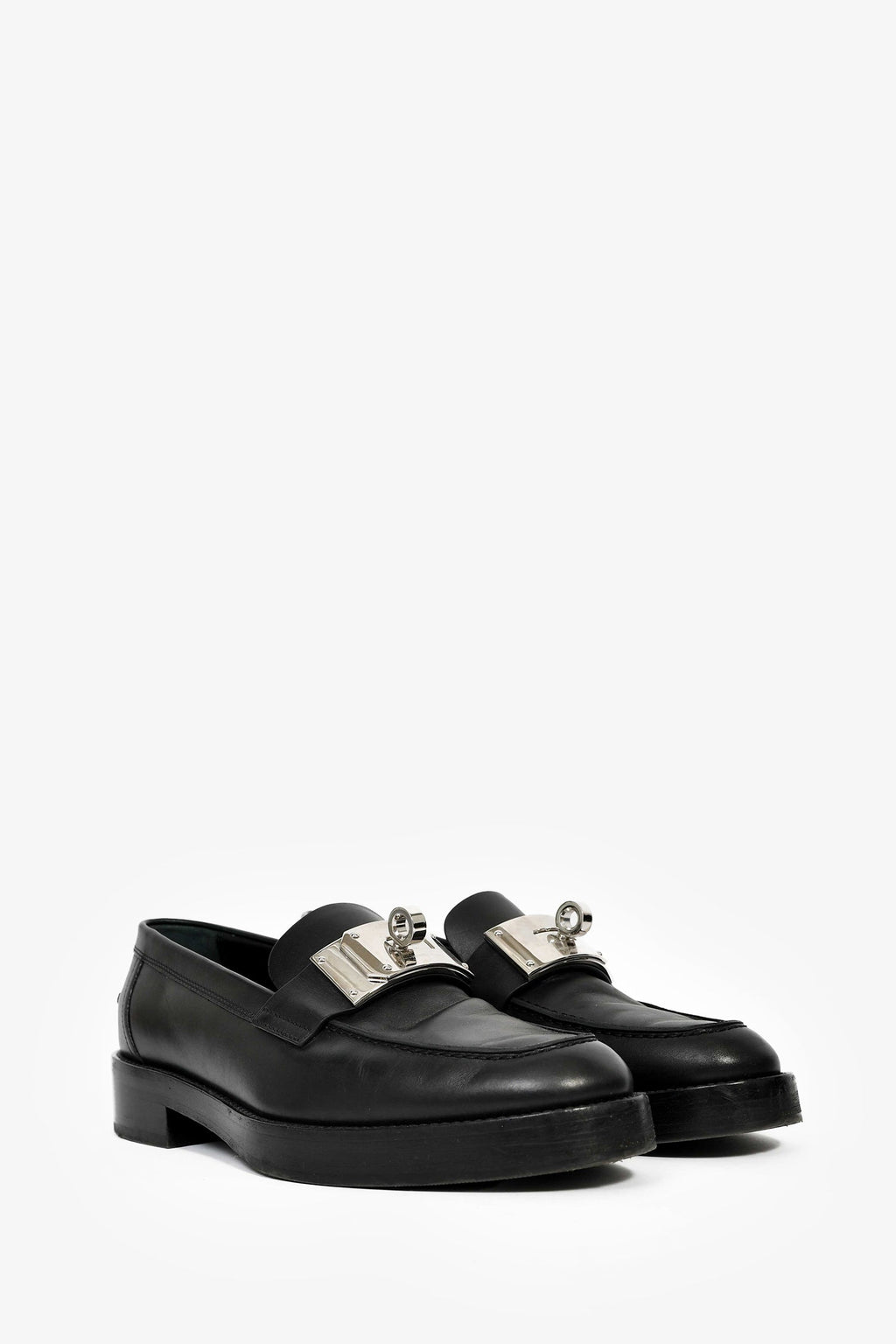 Hermès Black Leather Oversized Kelly Buckle Hot Loafers Size 39