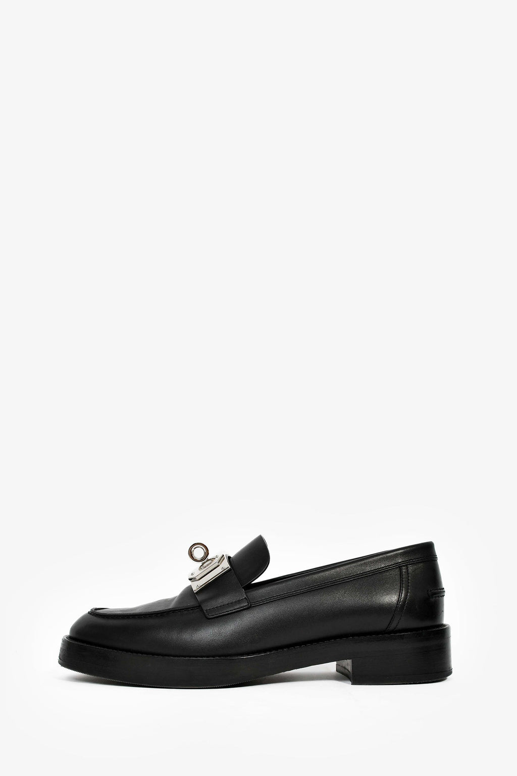 Hermès Black Leather Oversized Kelly Buckle Hot Loafers Size 39