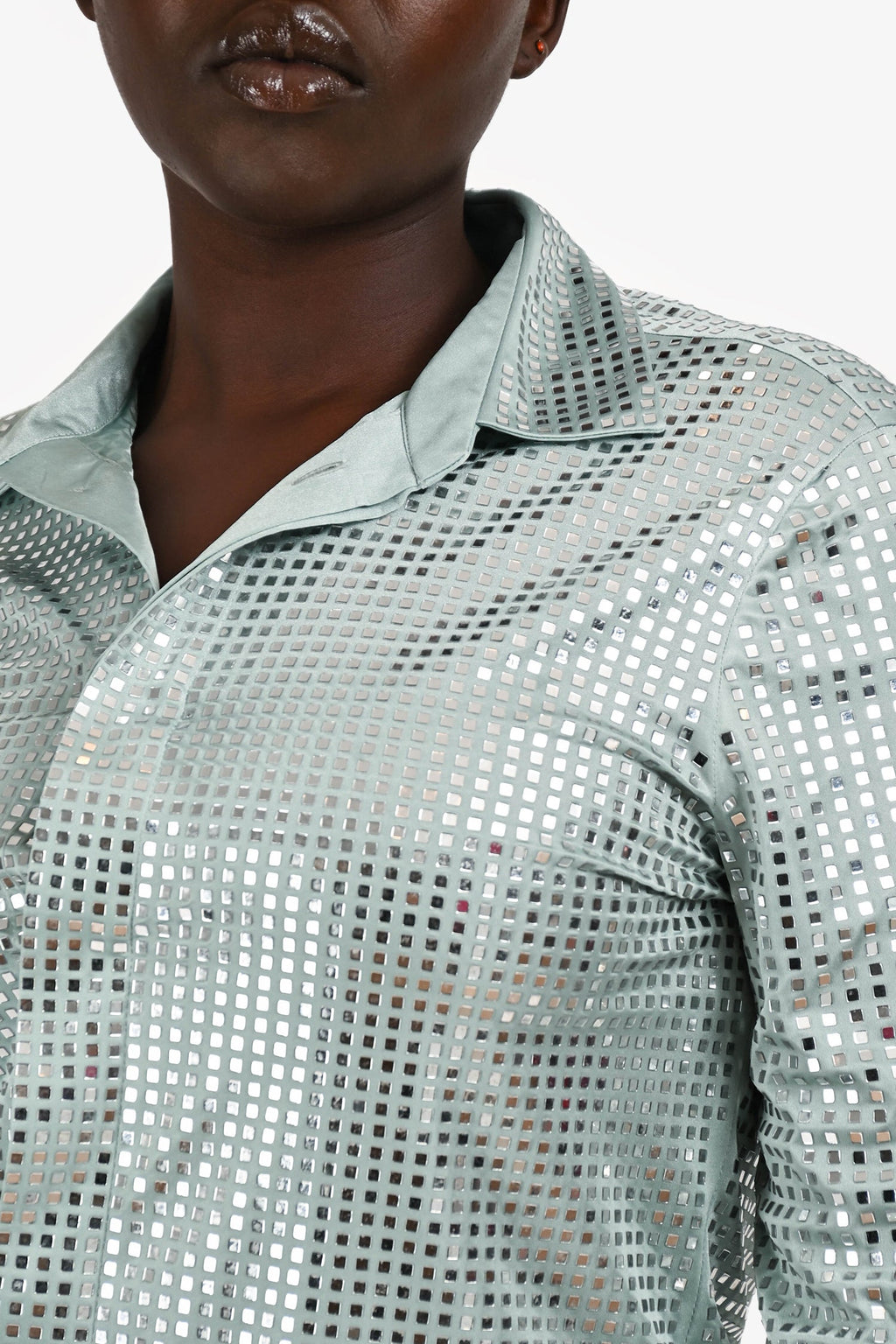 Bottega Veneta Fall 2019 Blue Sequin Button Up Top Size 42