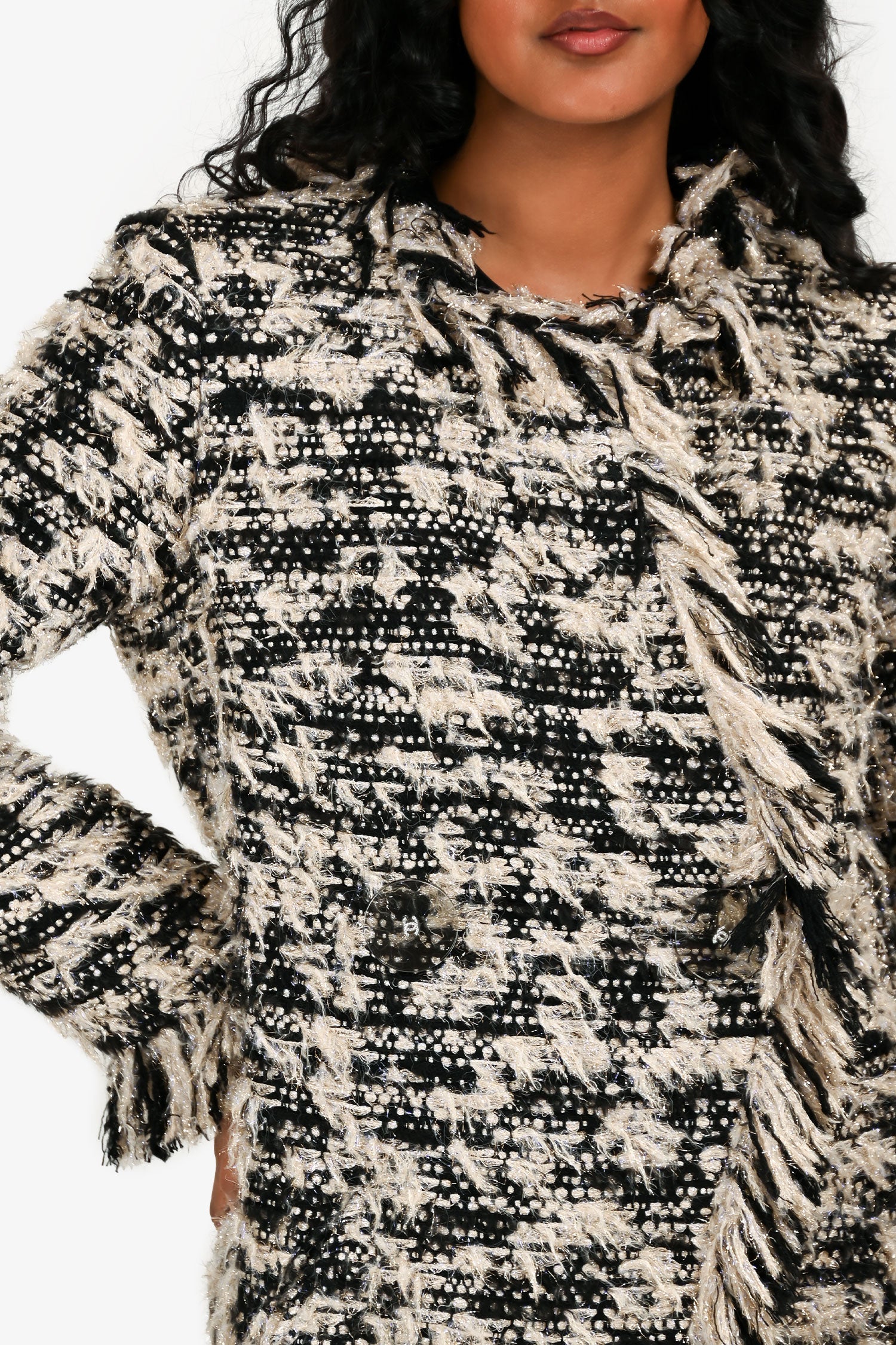 Pre-Loved Chanel™ Black/Gold Metallic Tweed Fringed Midi Coat Size 40