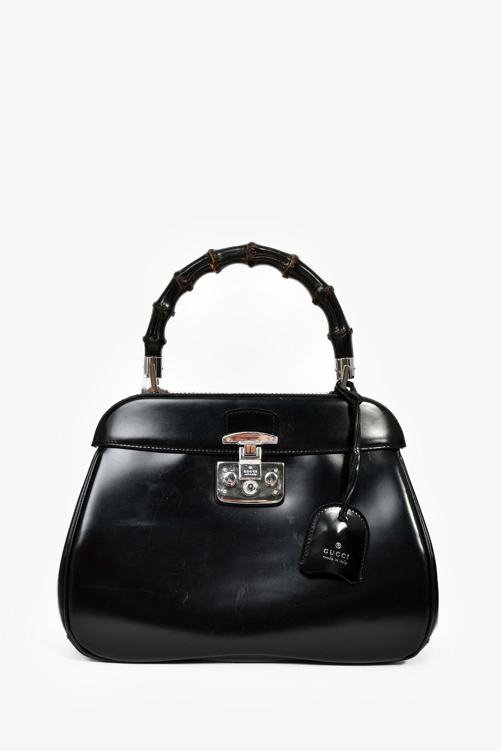 Gucci Black Leather Bamboo Medium 'Lady Lock' Top Handle Bag