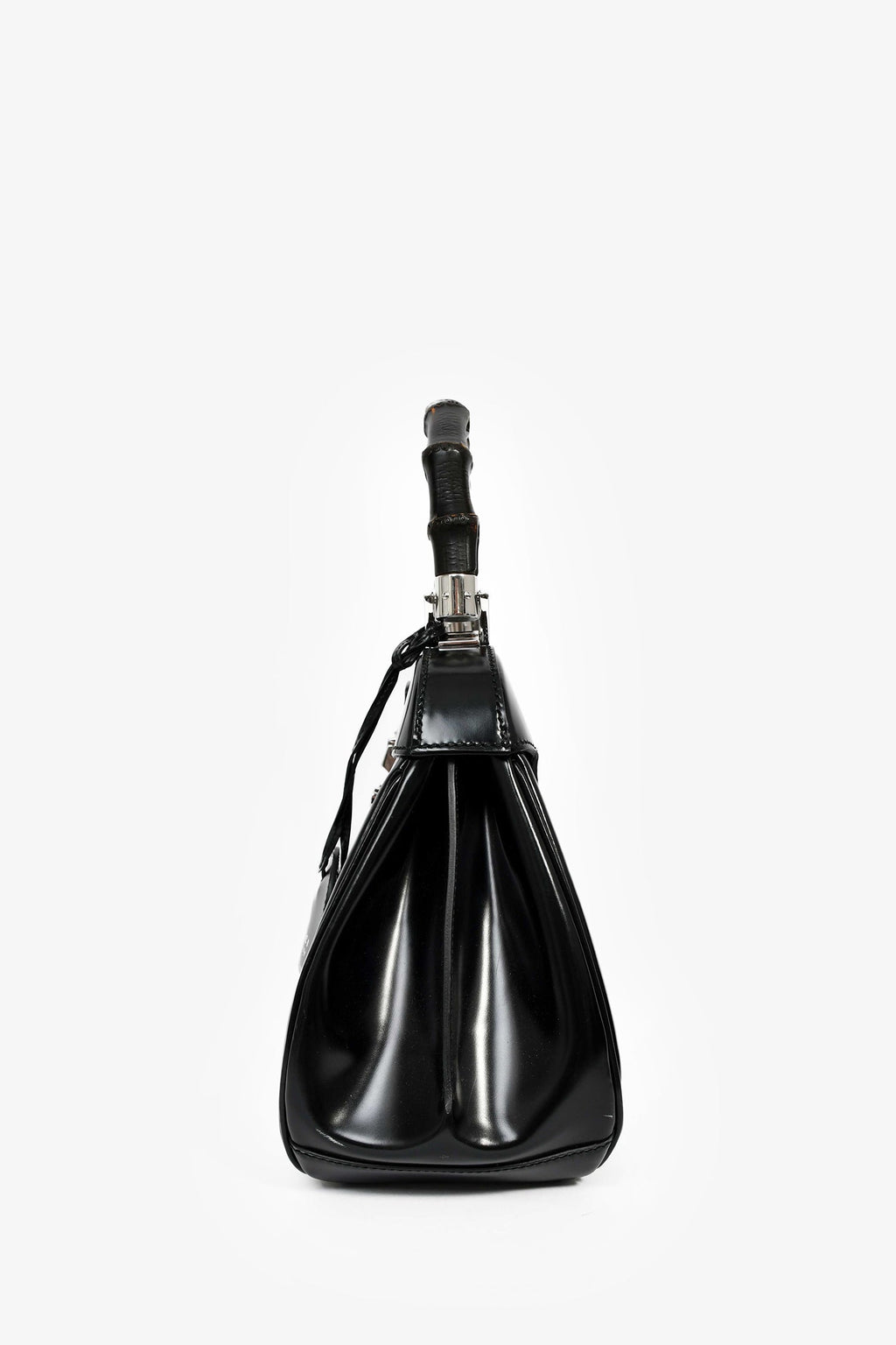 Gucci Black Leather Bamboo Medium 'Lady Lock' Top Handle Bag