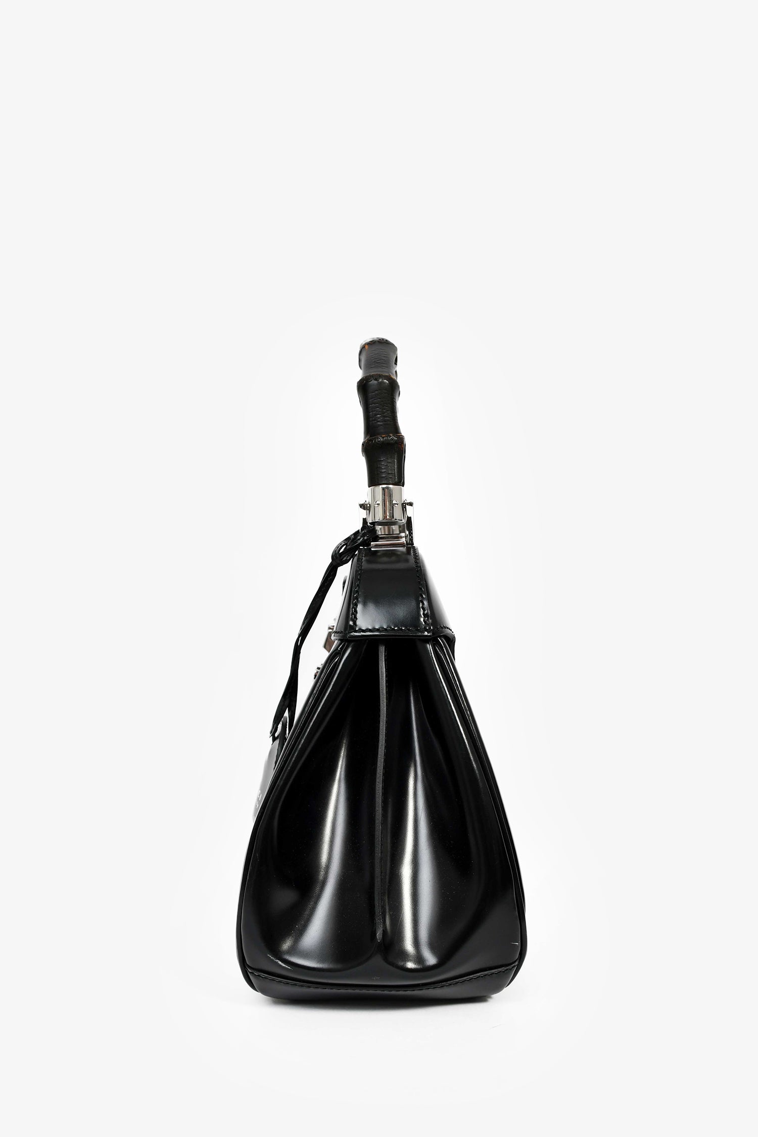Gucci Black Leather Bamboo Medium 'Lady Lock' Top Handle Bag