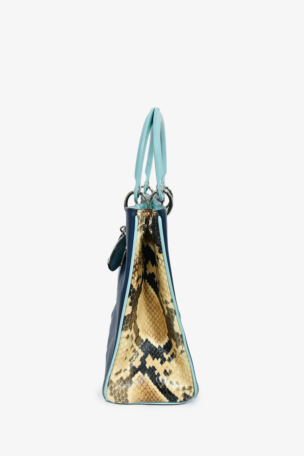Christian Dior Python Navy/Light Blue Leather 'Diorissimo' Top Handle with Strap and Pouch