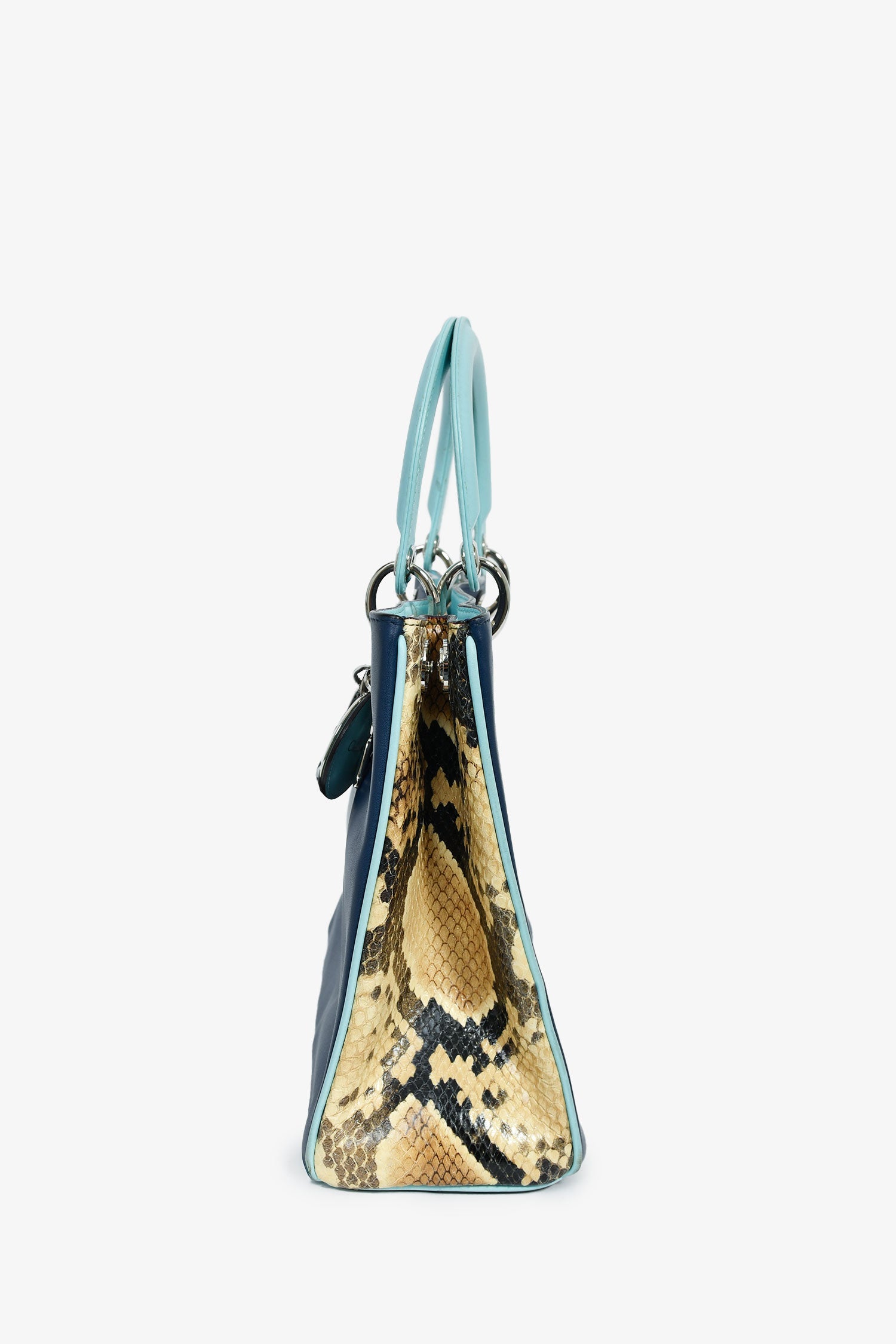 Christian Dior Python Navy/Light Blue Leather 'Diorissimo' Top Handle with Strap and Pouch