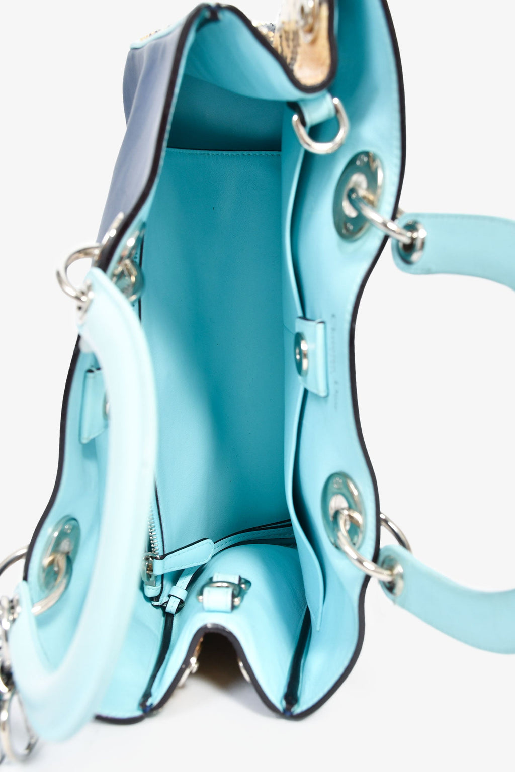 Christian Dior Python Navy/Light Blue Leather 'Diorissimo' Top Handle with Strap and Pouch