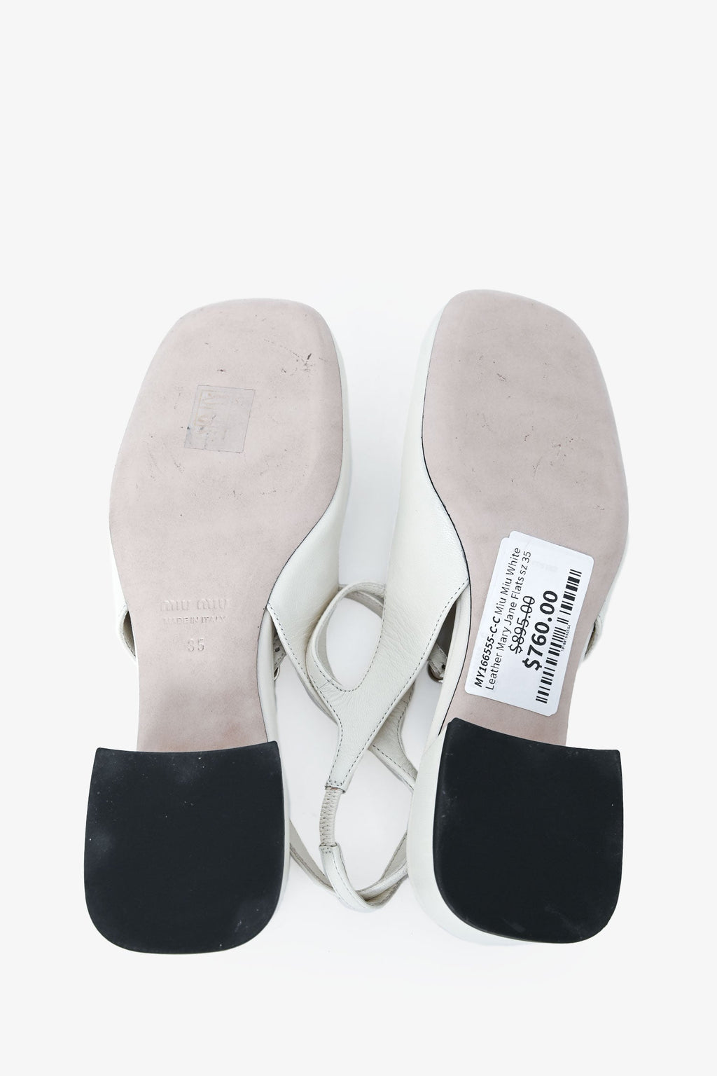 Miu Miu White Leather Mary Jane Flats Size 35