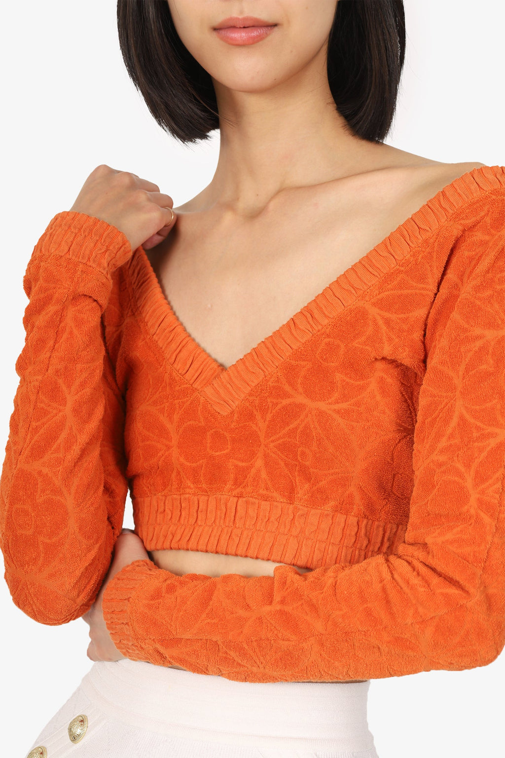 Louis Vuitton Orange Monogram Flower Towelling Crop Top Size XS
