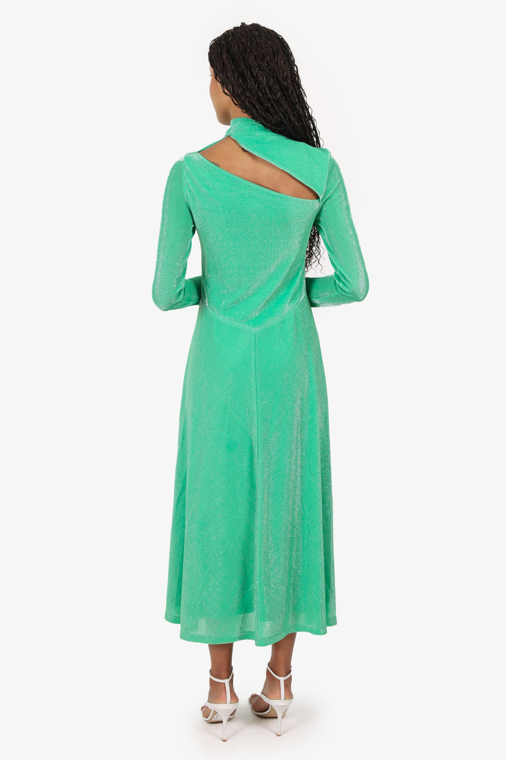 Rotate Green Metallic Long Sleeve Cut-Out Detail Dress Size 38