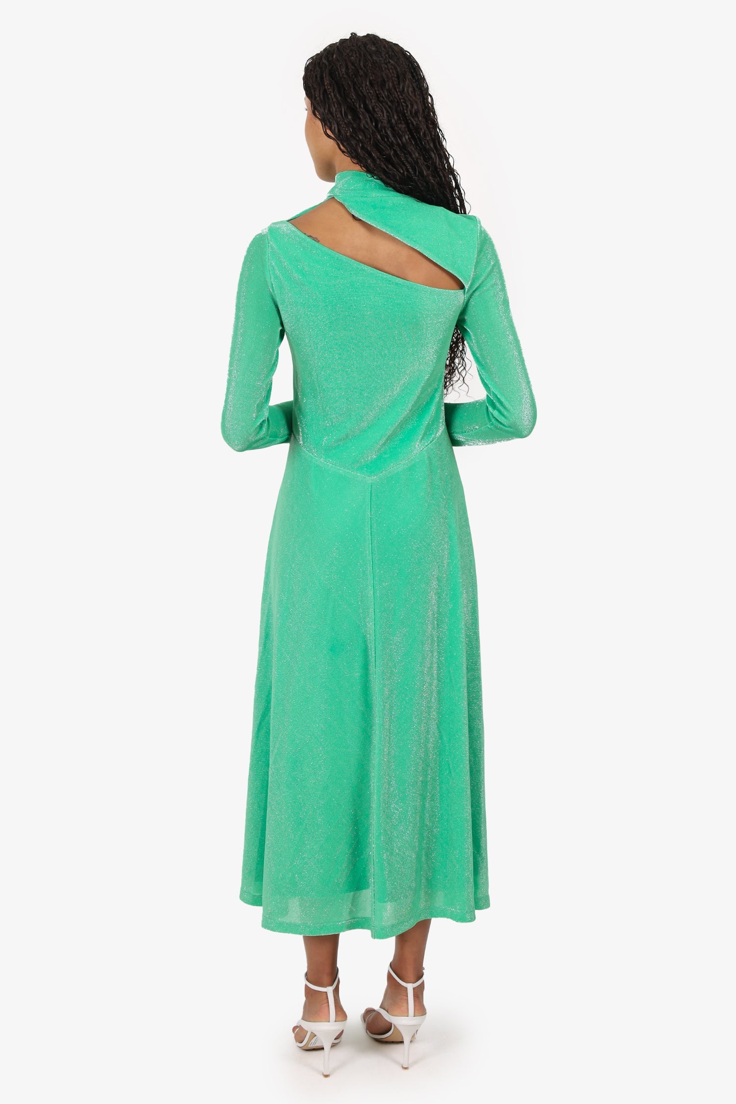 Rotate Green Metallic Long Sleeve Cut-Out Detail Dress Size 38