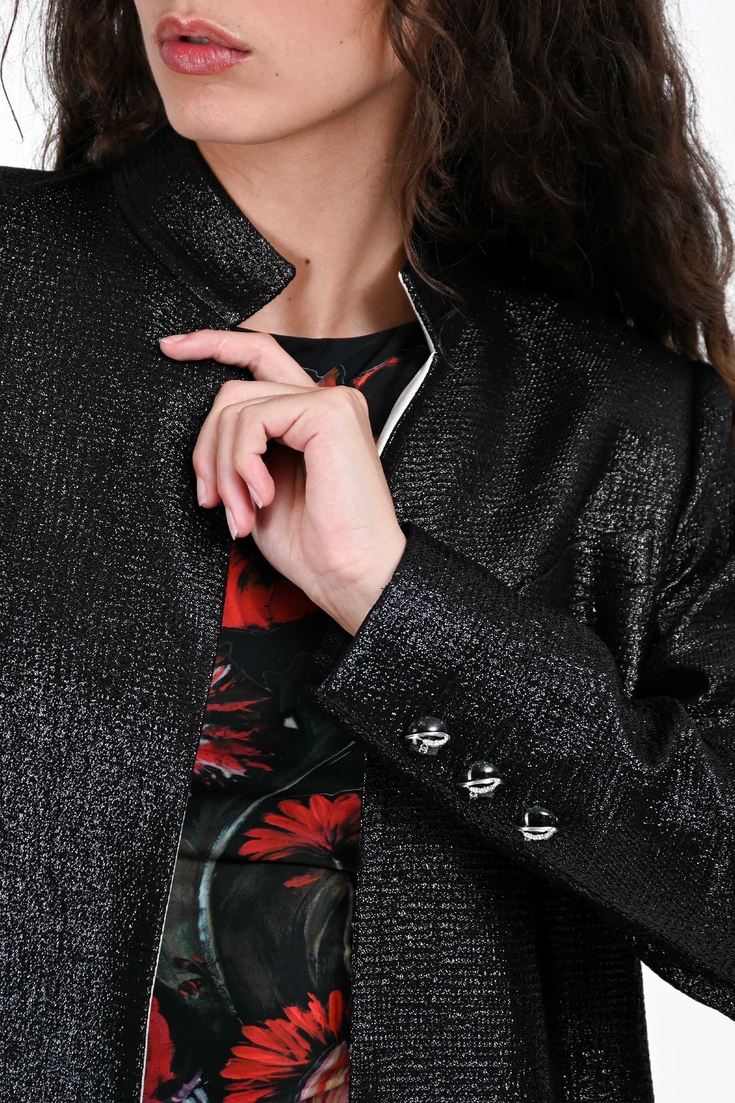 Pre-Loved Chanel™ 2020 Black Metallic Wool Mandarin Collar Blazer Size 38