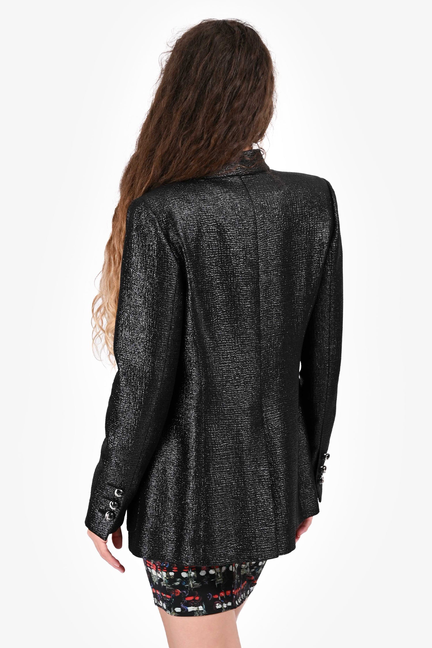 Pre-Loved Chanel™ 2020 Black Metallic Wool Mandarin Collar Blazer Size 38