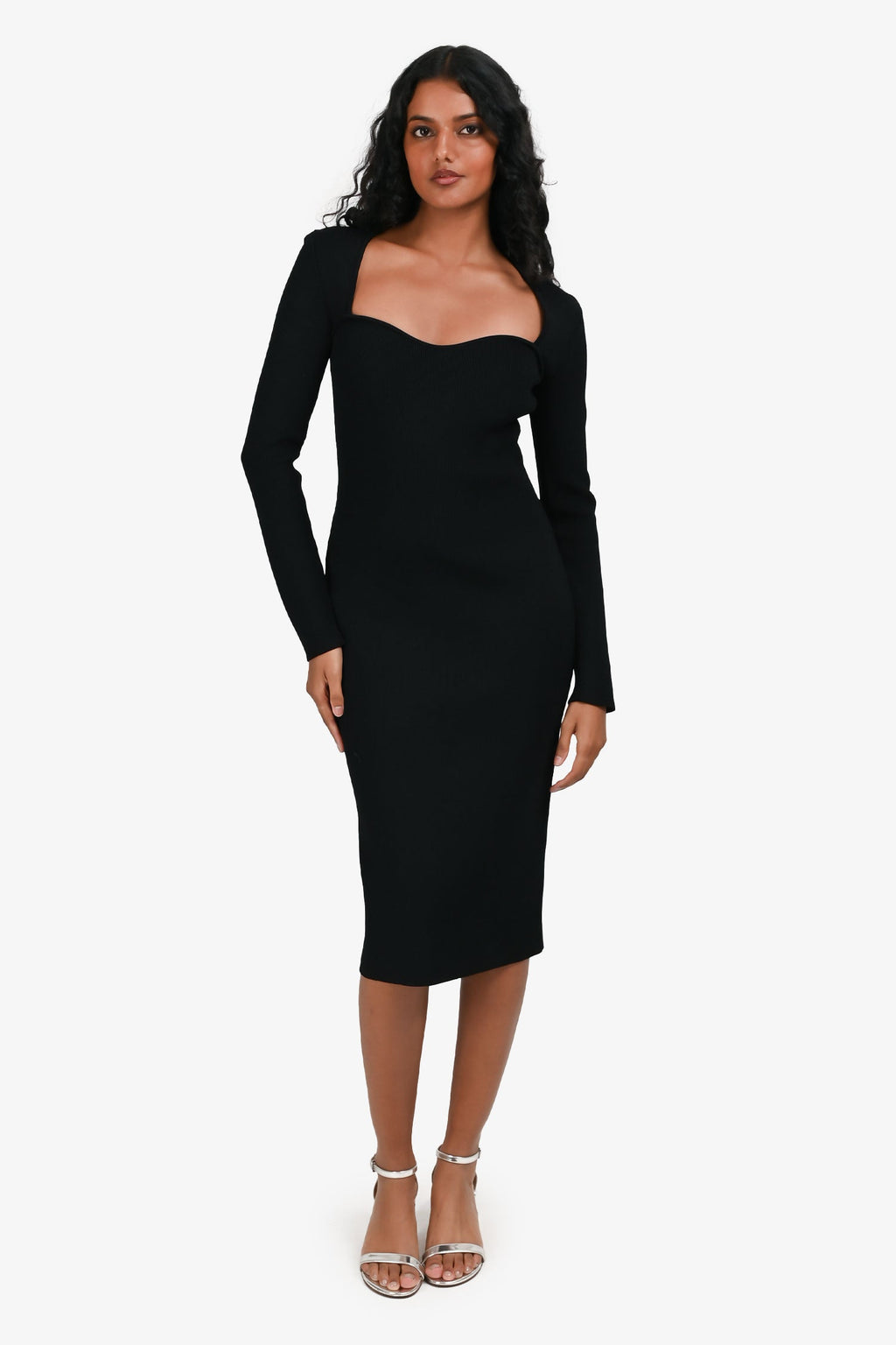 Gucci Black Ribbed Knit Scallop Neckline Midi Dress Size XS