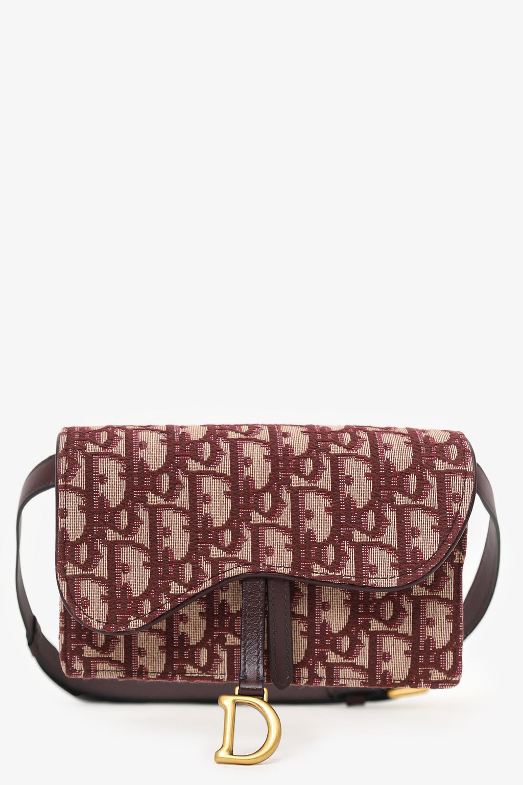 Christian Dior 2019 Burgundy Oblique Jacquard Saddle Belt Pouch