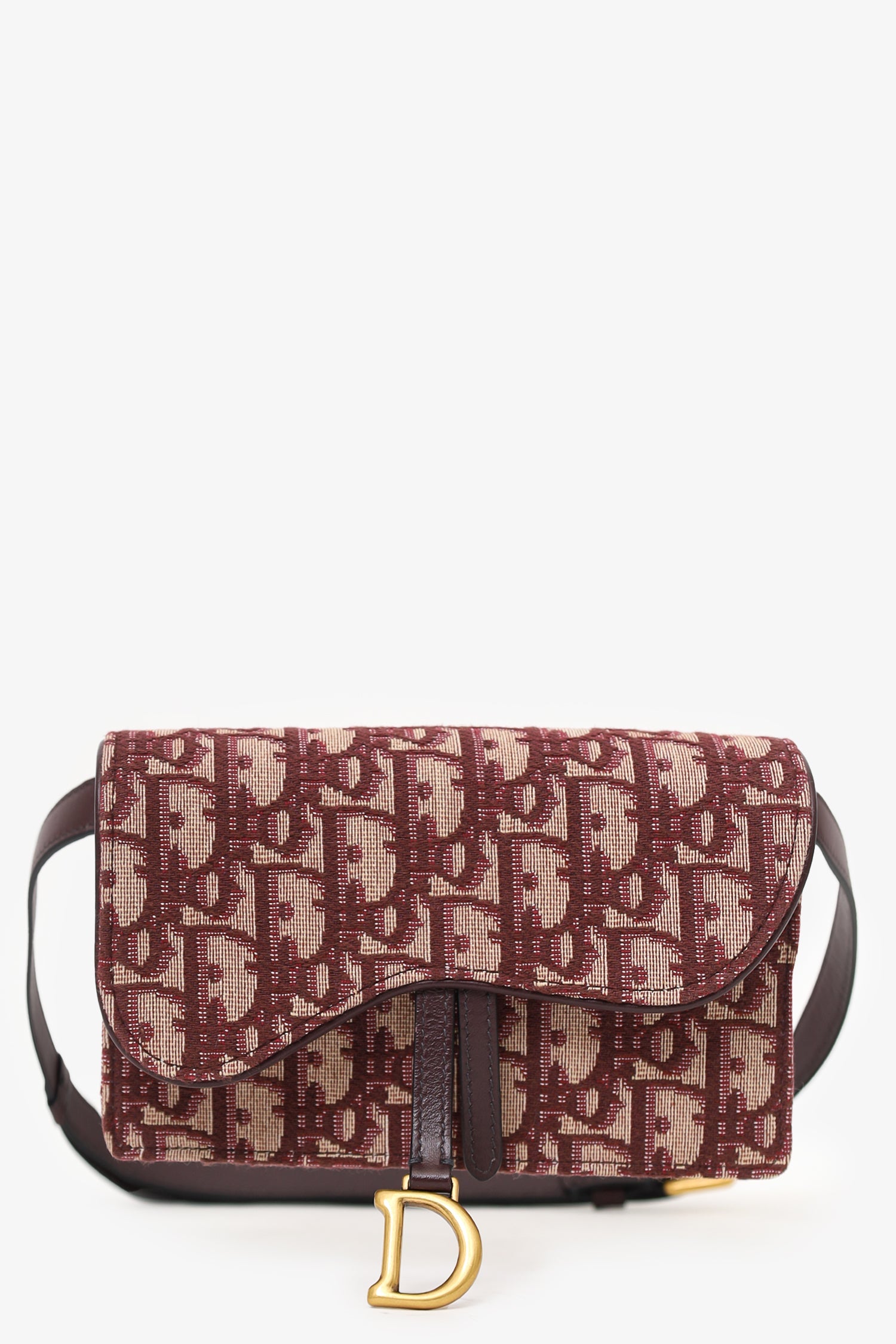 Christian Dior 2019 Burgundy Oblique Jacquard Saddle Belt Pouch