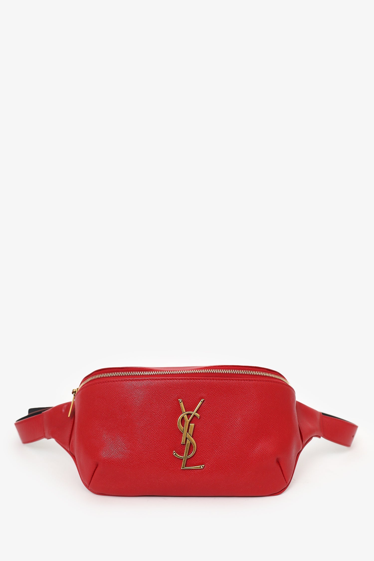 Saint Laurent Red Grain De Poudre Monogram Belt Bag