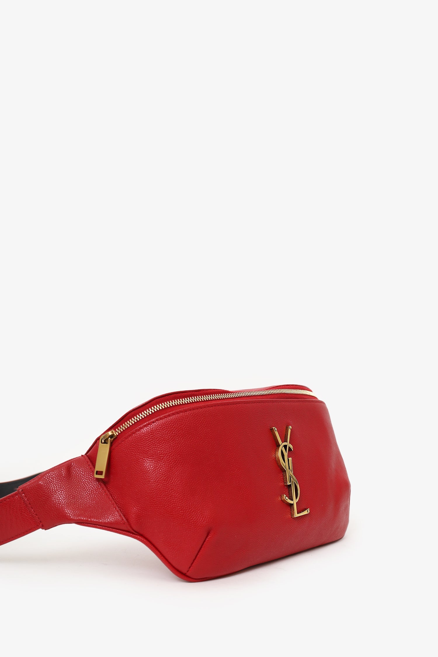 Saint Laurent Red Grain De Poudre Monogram Belt Bag