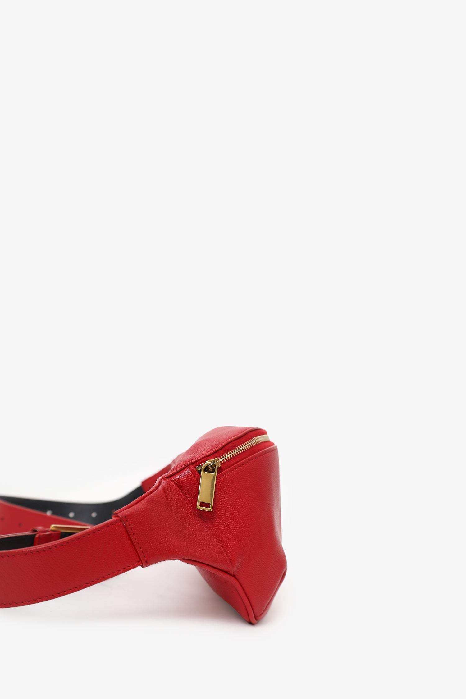 Saint Laurent Red Grain De Poudre Monogram Belt Bag