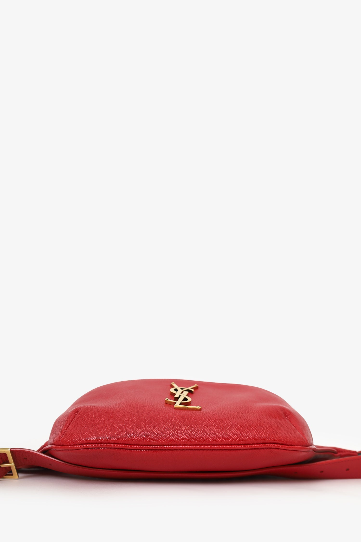 Saint Laurent Red Grain De Poudre Monogram Belt Bag