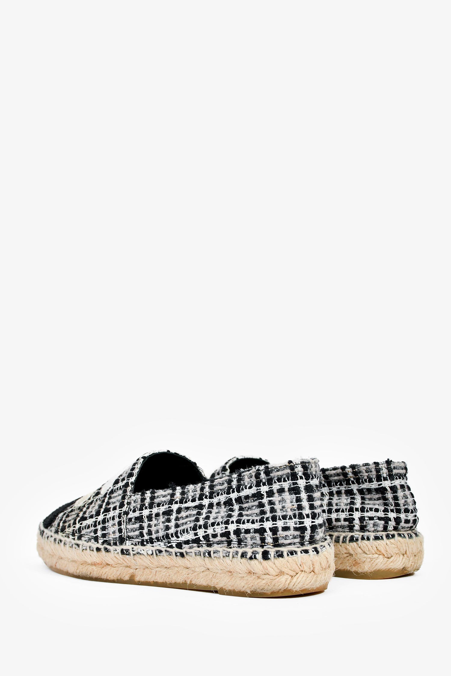 Pre-Loved Chanel™ Black/White Tweed CC Espadrilles Size 38
