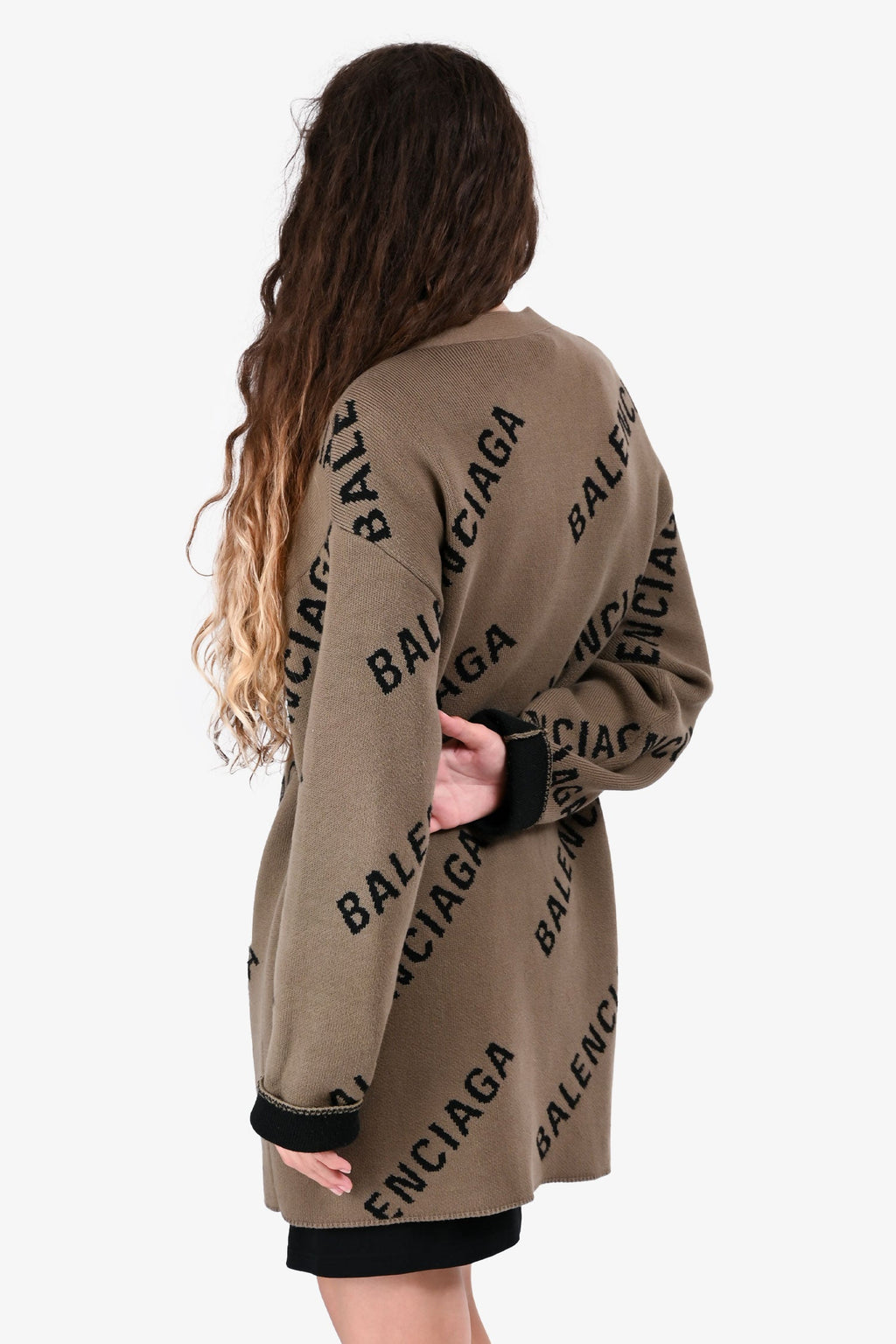 Balenciaga Green Cotton/Wool Logo All Over igan Size XS