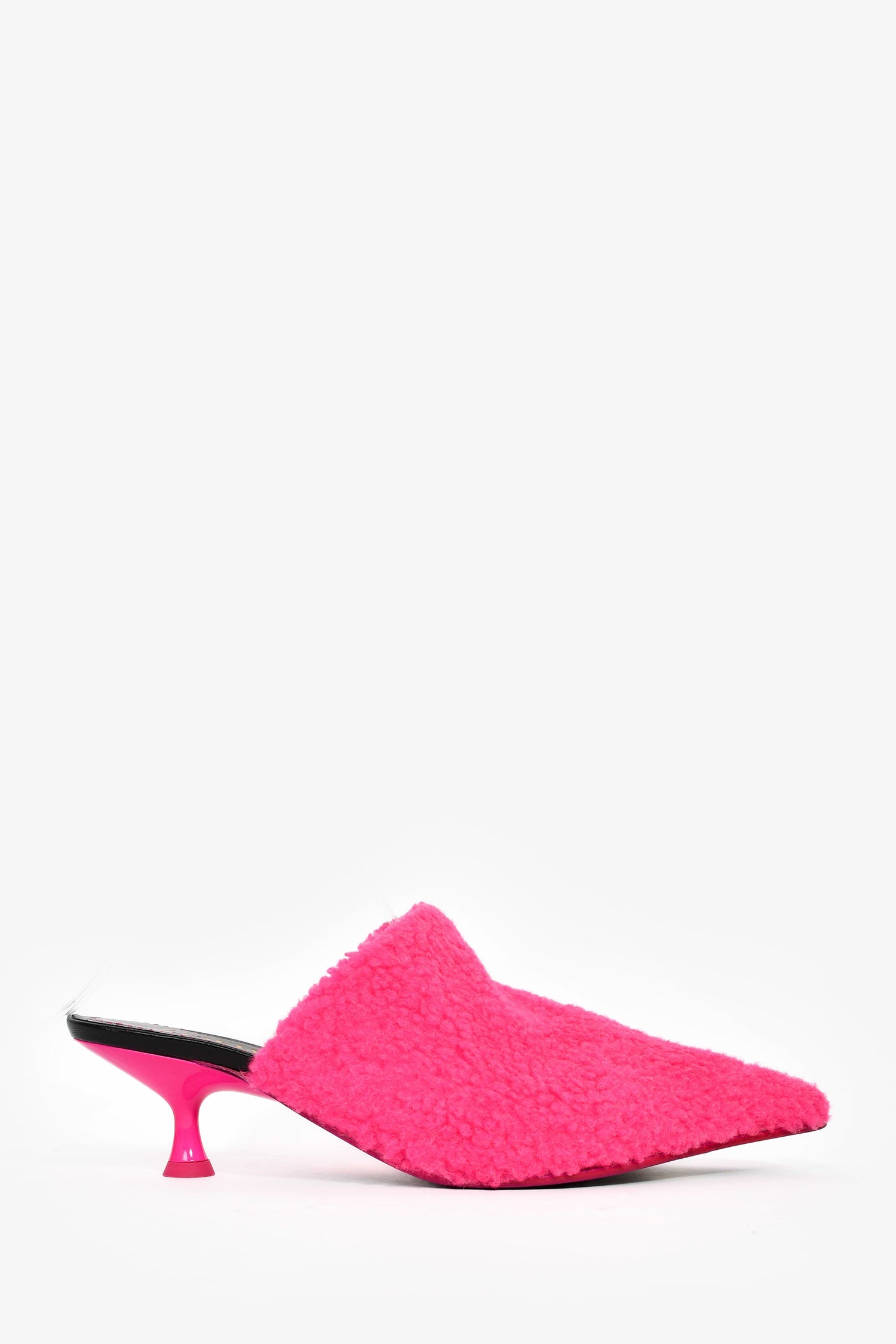 Loewe Black Pink Shearling Heeled Mules Size 37