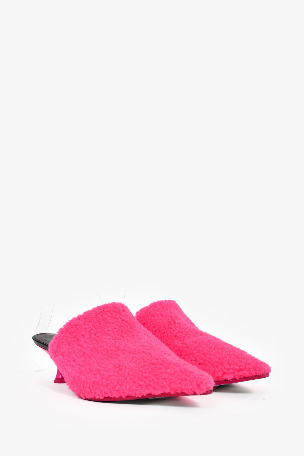 Loewe Black Pink Shearling Heeled Mules Size 37