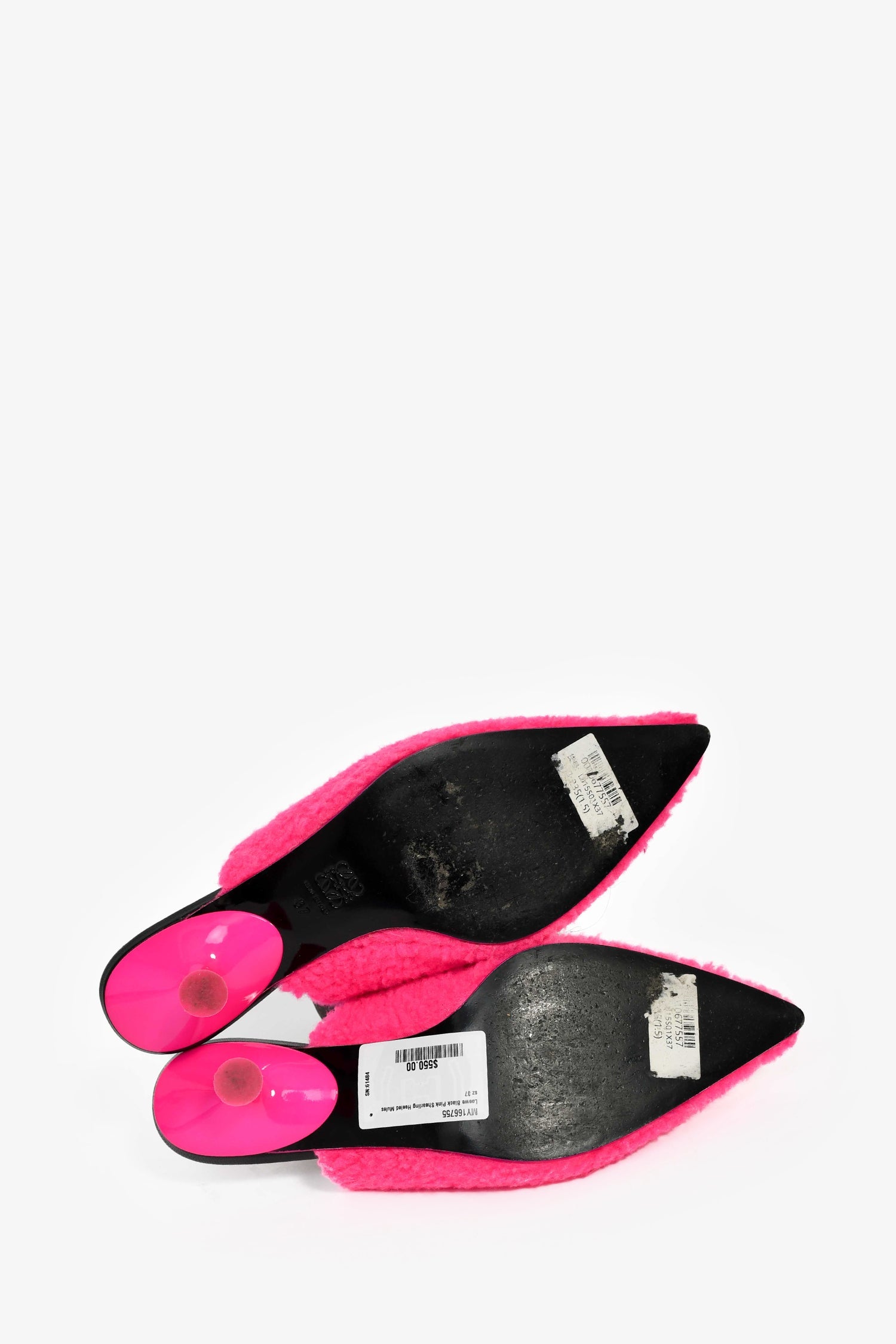 Loewe Black Pink Shearling Heeled Mules Size 37