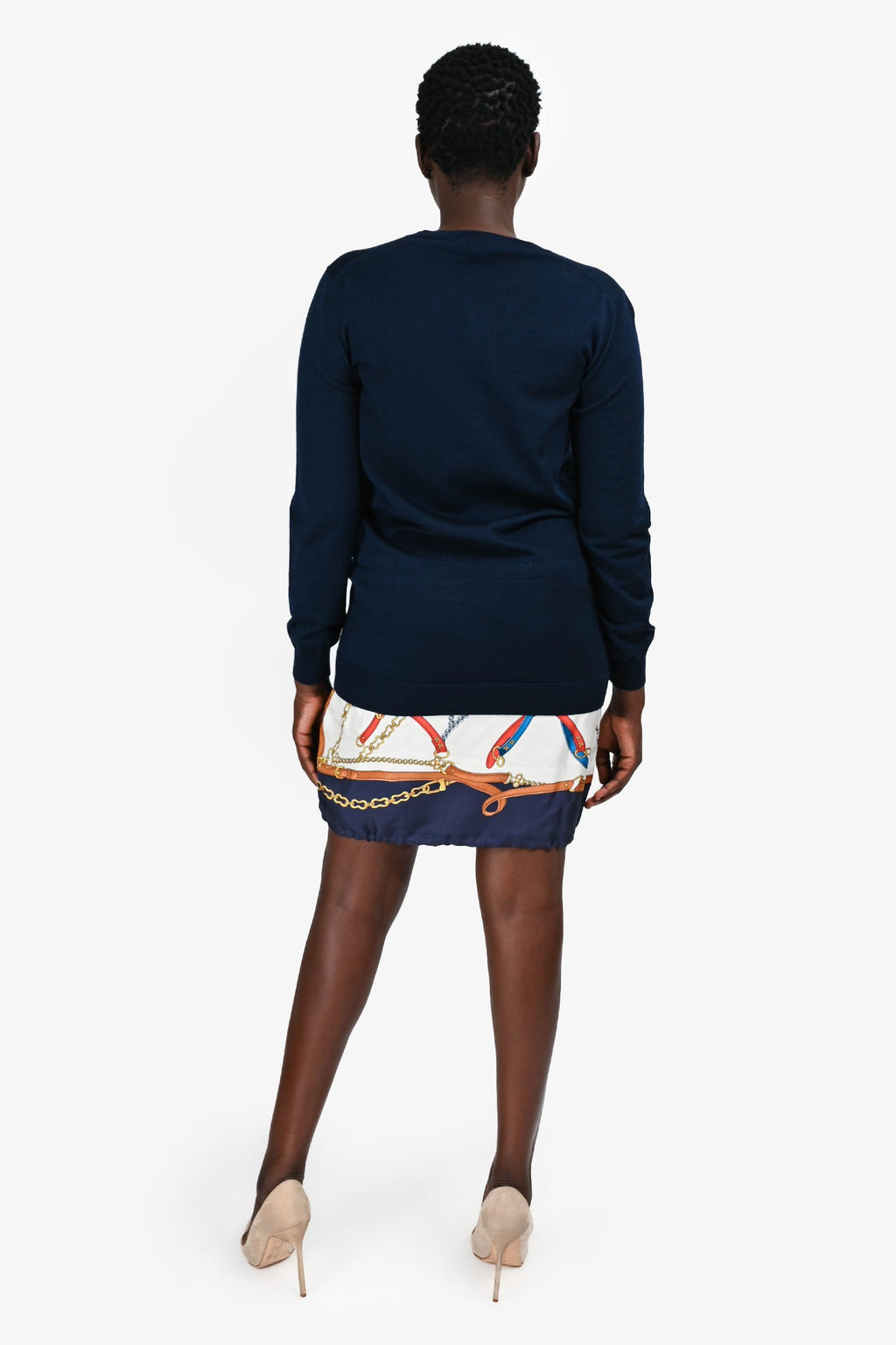 Louis Vuitton Navy Wool/Silk Scarf Sweater Dress Size M