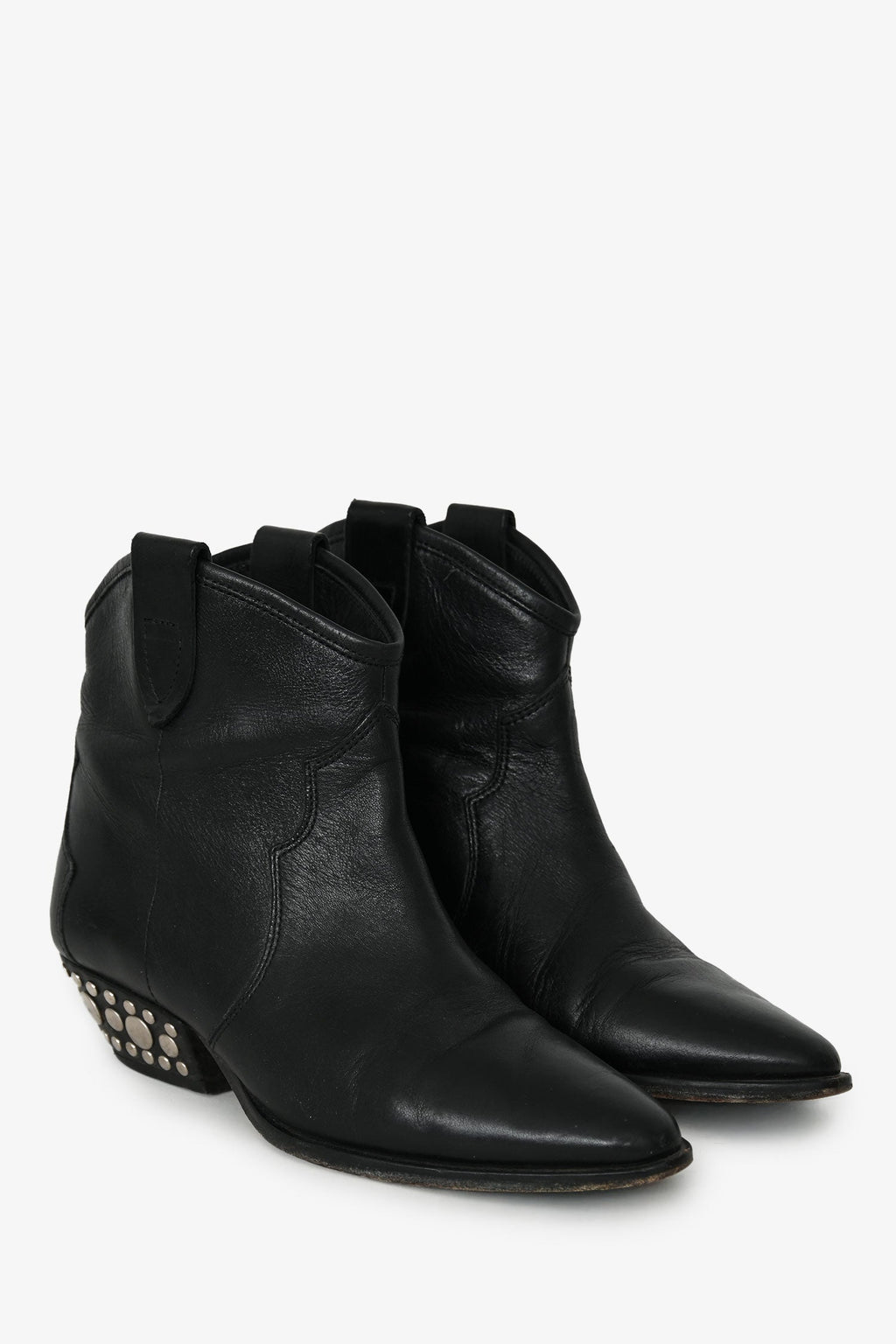 Isabel Marant Black Leather Studded Western Ankle Boots Size 37