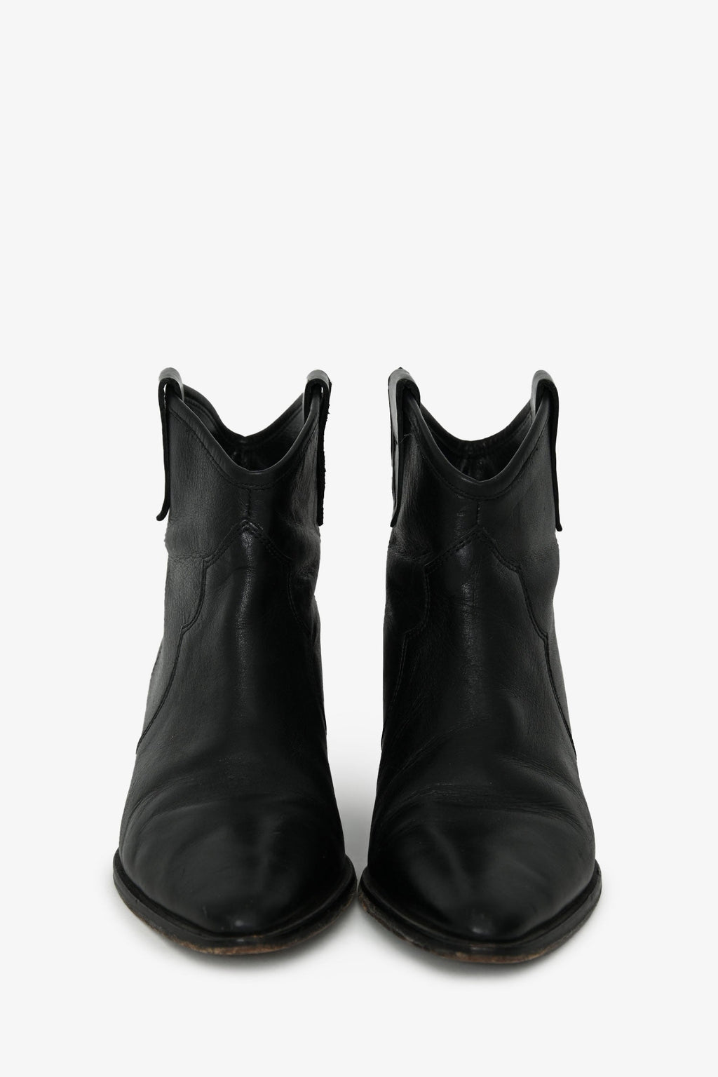 Isabel Marant Black Leather Studded Western Ankle Boots Size 37
