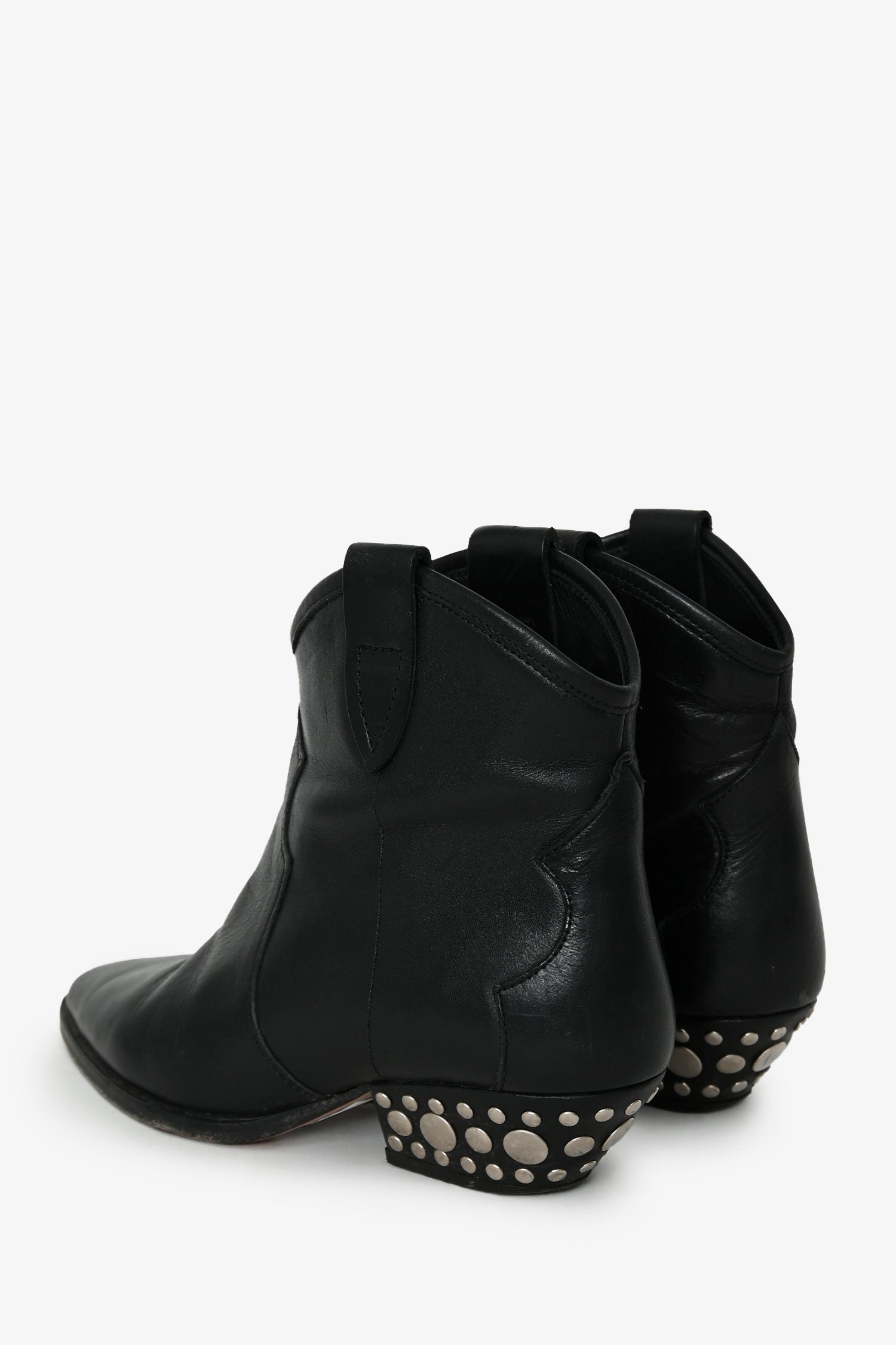 Isabel Marant Black Leather Studded Western Ankle Boots Size 37