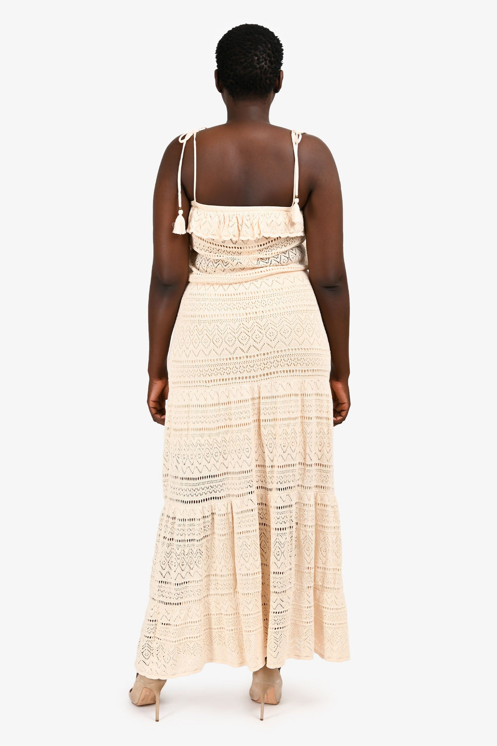 BA&SH Beige Patterned Square Neck Sleeveless Maxi Dress Size L