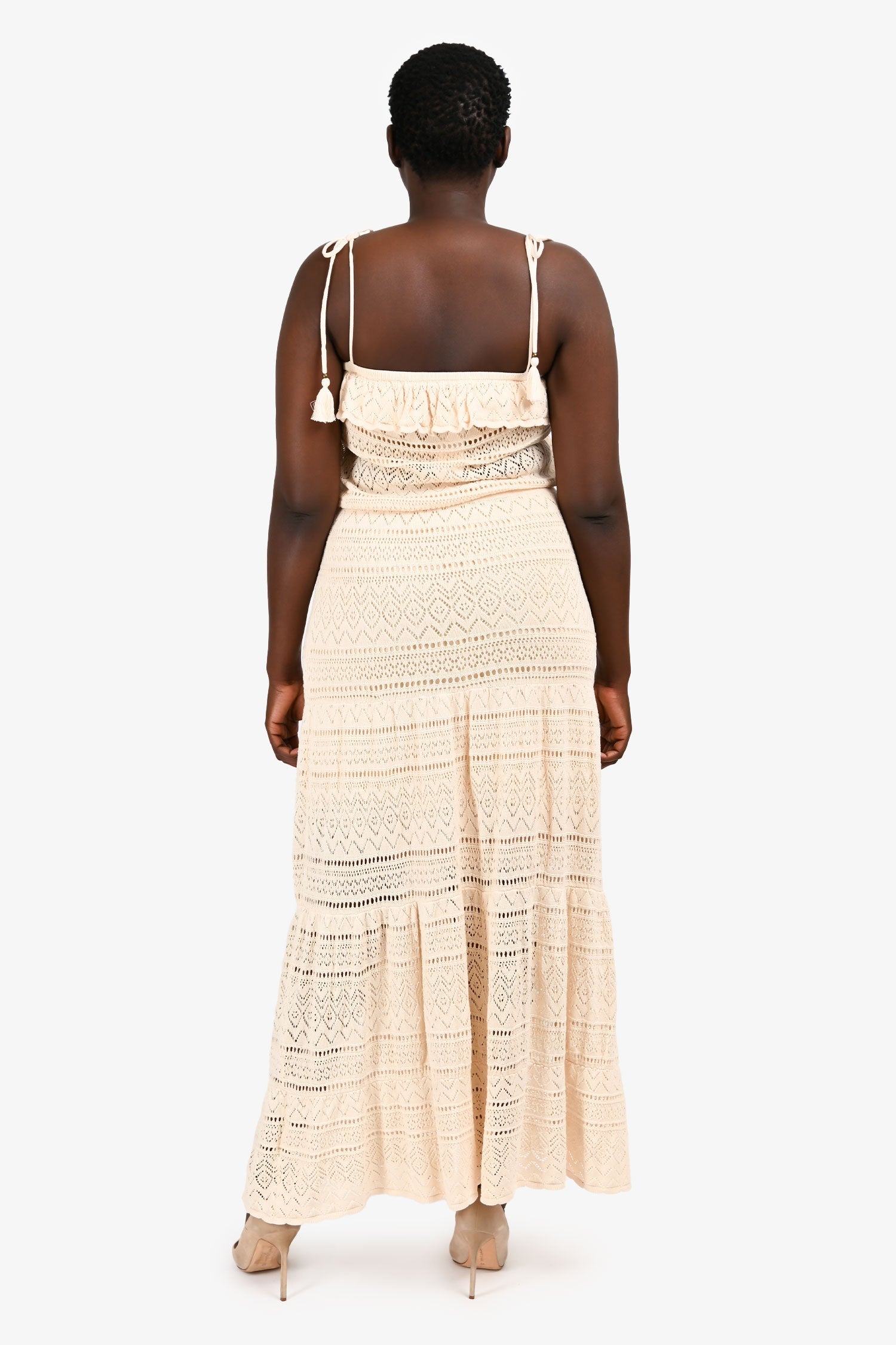BA&SH Beige Patterned Square Neck Sleeveless Maxi Dress Size L