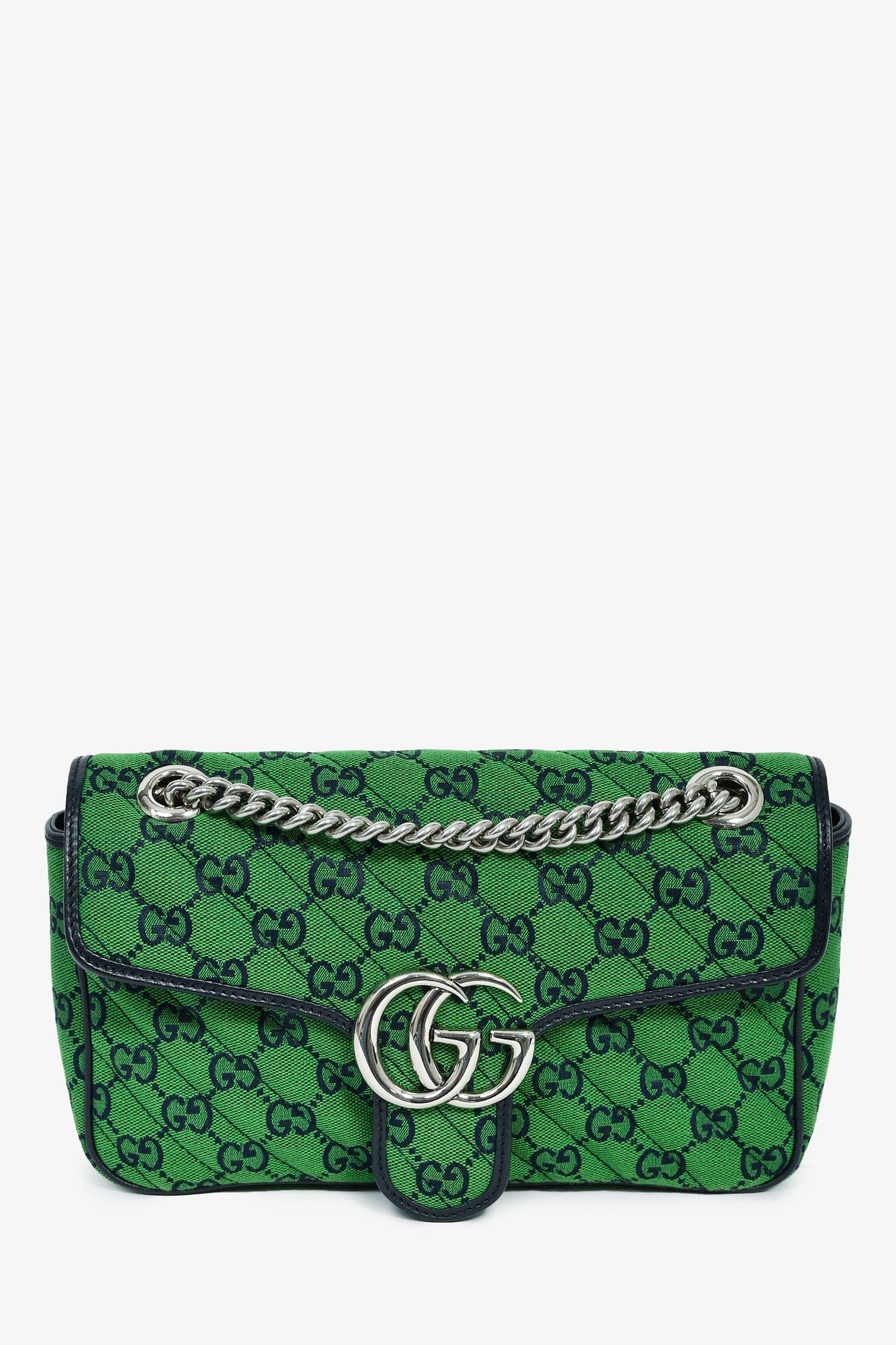 Gucci Green Canvas Navy Guccisima Small Marmont Shoulder Bag