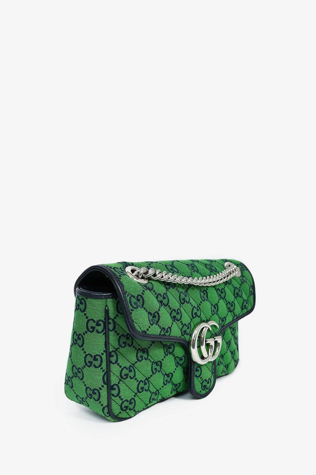 Gucci Green Canvas Navy Guccisima Small Marmont Shoulder Bag