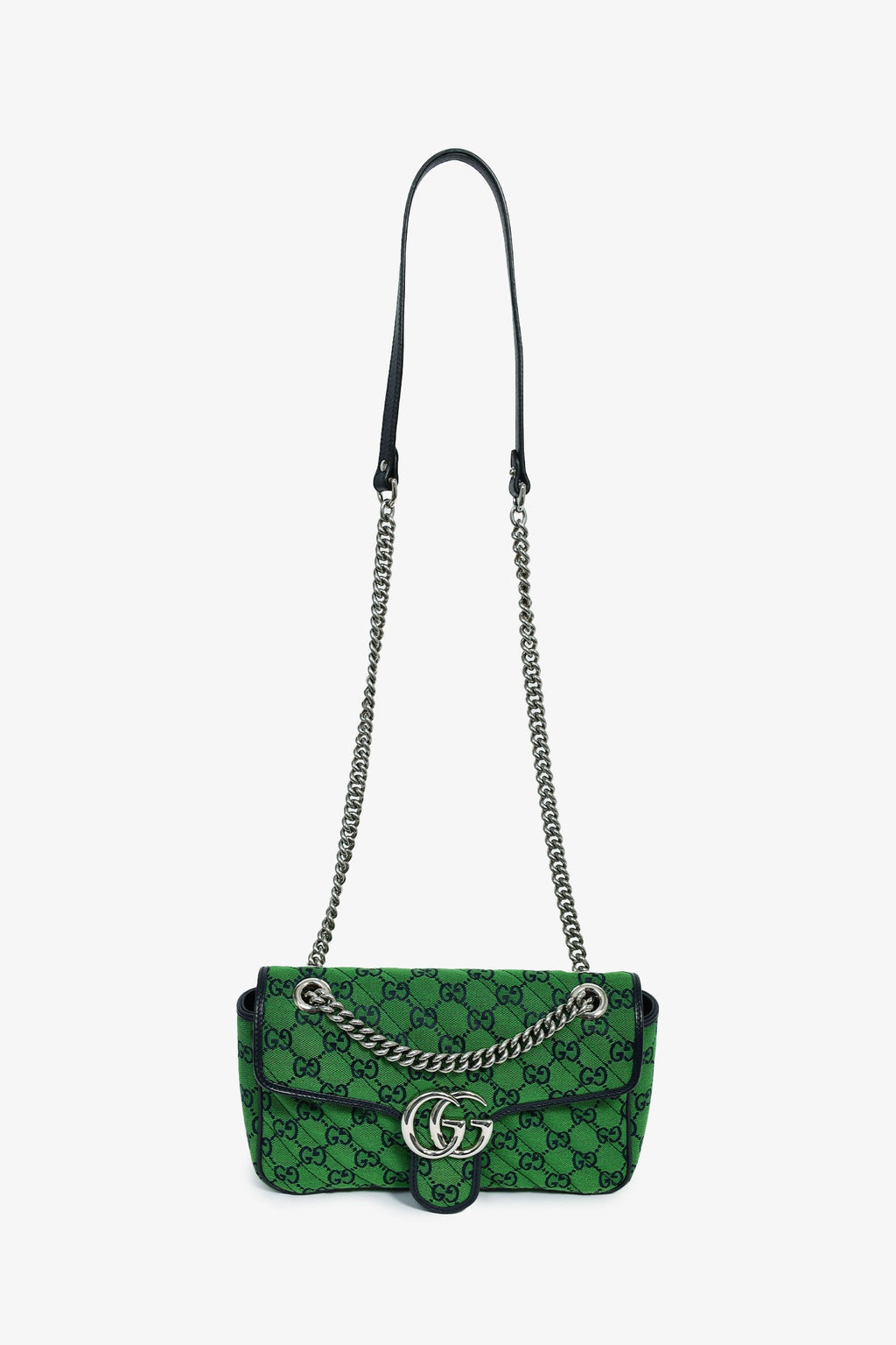 Gucci Green Canvas Navy Guccisima Small Marmont Shoulder Bag