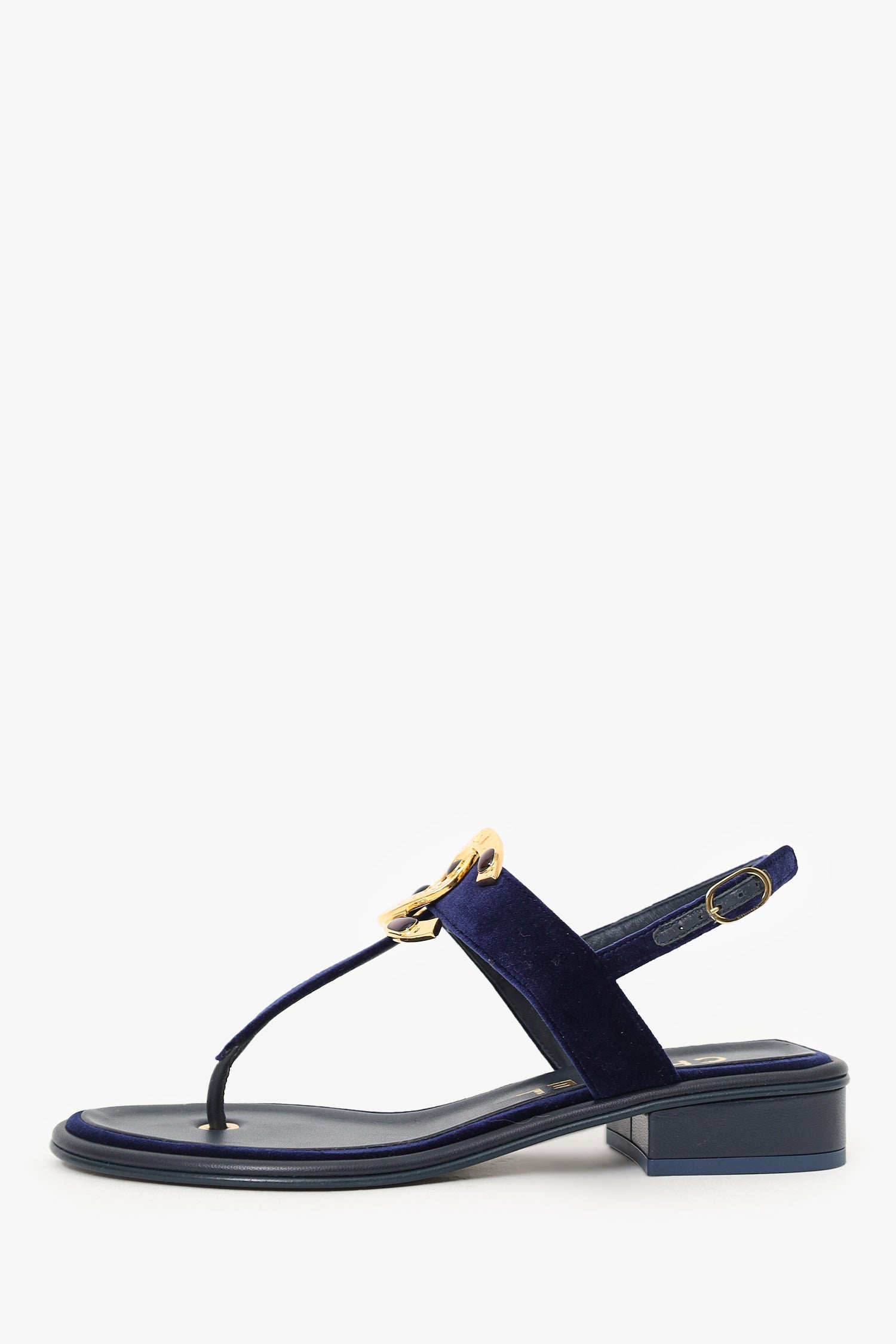 Pre-Loved Chanel™ Navy Velvet Jewelled CC Thong Sandals Size 37