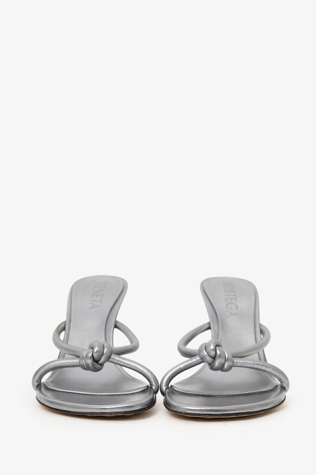 Bottega Veneta Silver Metallic Leather Blink Mule Sandal Size 38