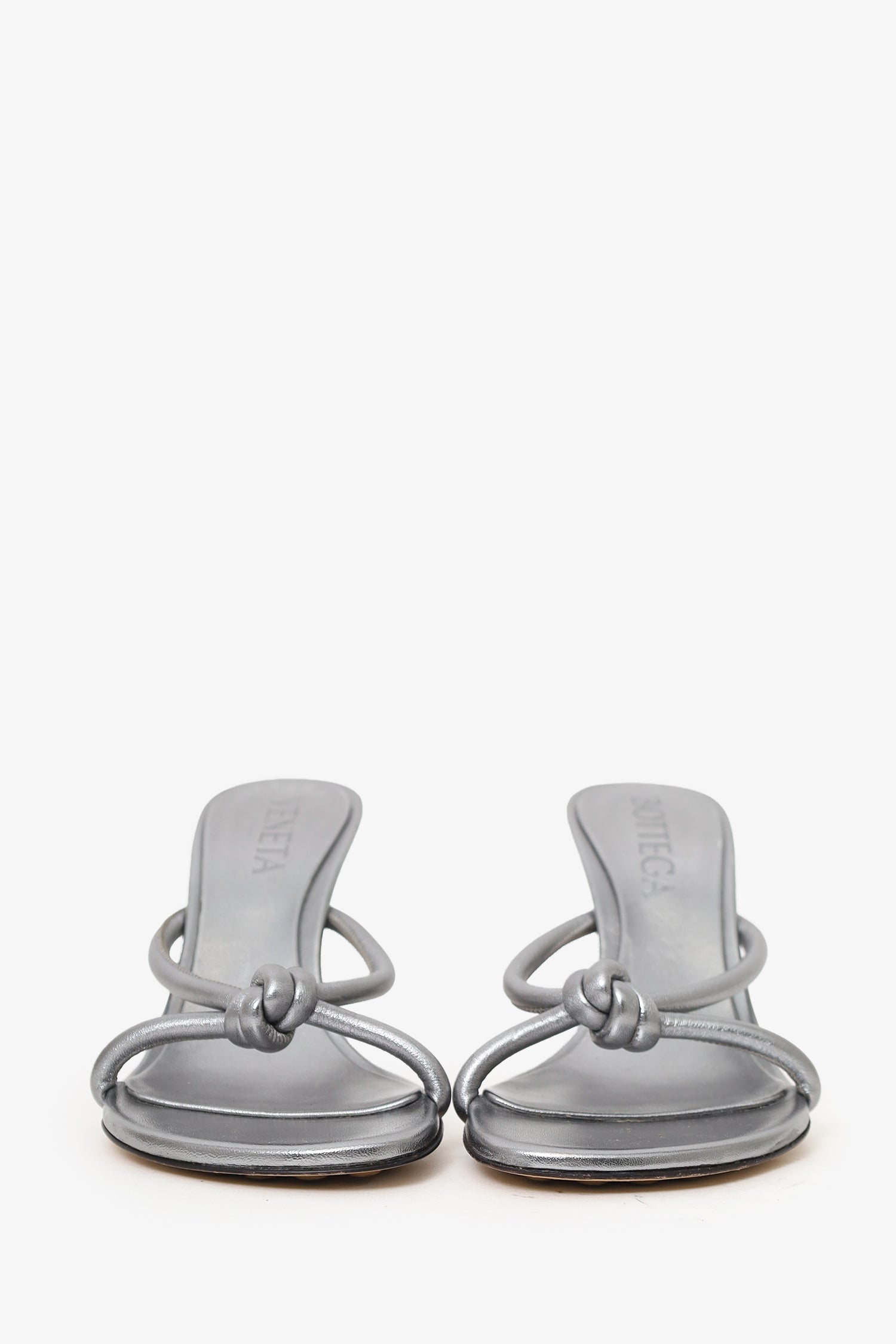 Bottega Veneta Silver Metallic Leather Blink Mule Sandal Size 38