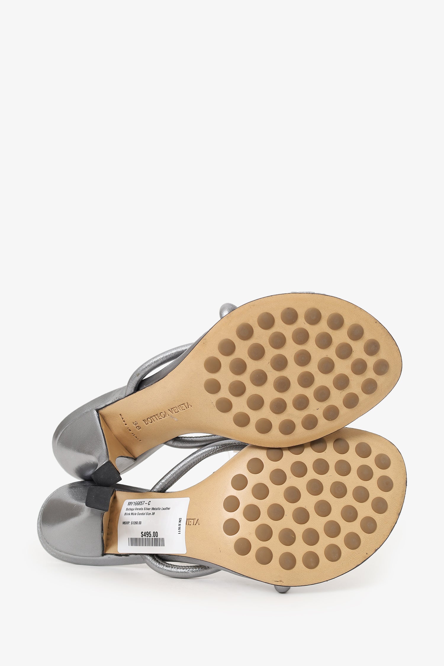 Bottega Veneta Silver Metallic Leather Blink Mule Sandal Size 38