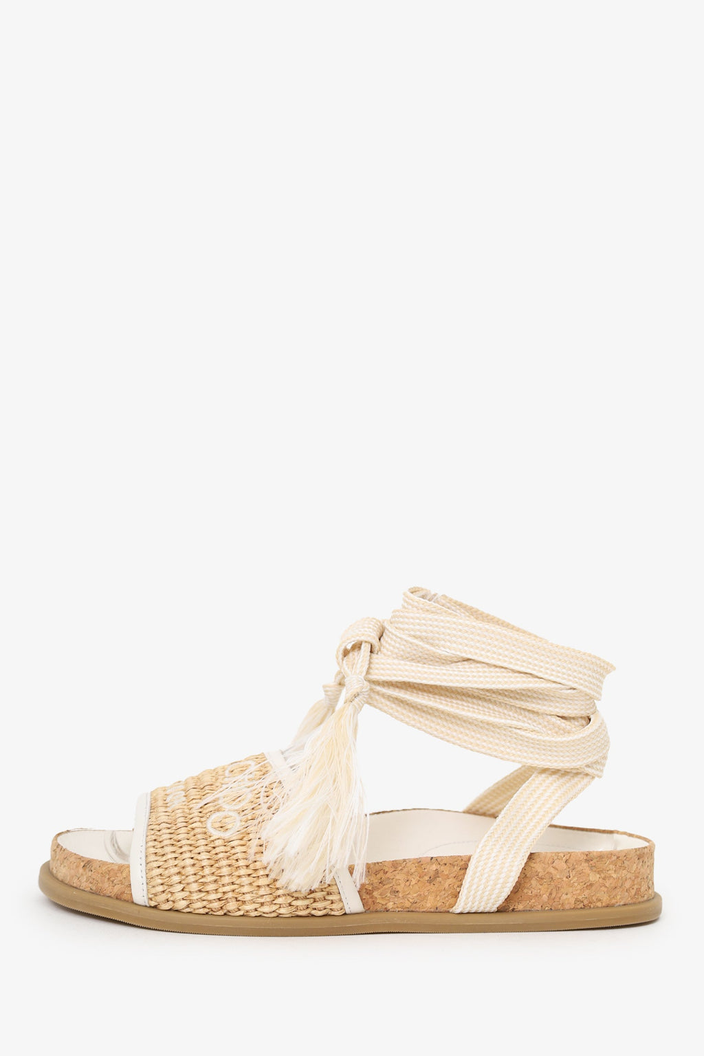 Jimmy Choo Natural Embroidered Raffia Sandals Size 35.5