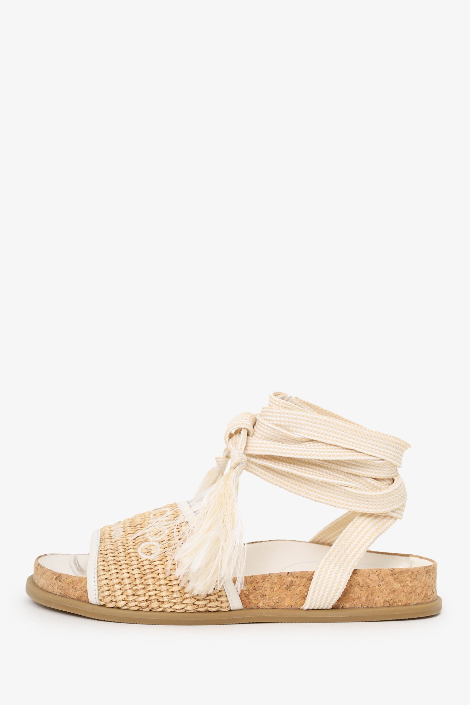 Jimmy Choo Natural Embroidered Raffia Sandals Size 35.5