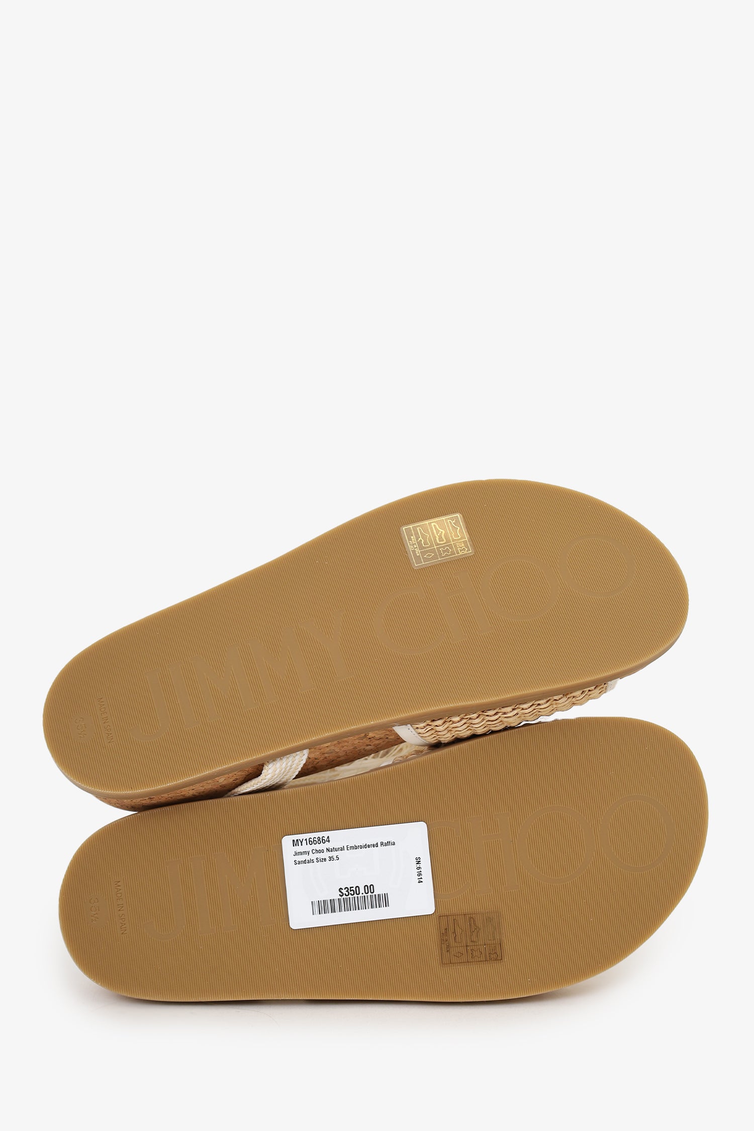 Jimmy Choo Natural Embroidered Raffia Sandals Size 35.5