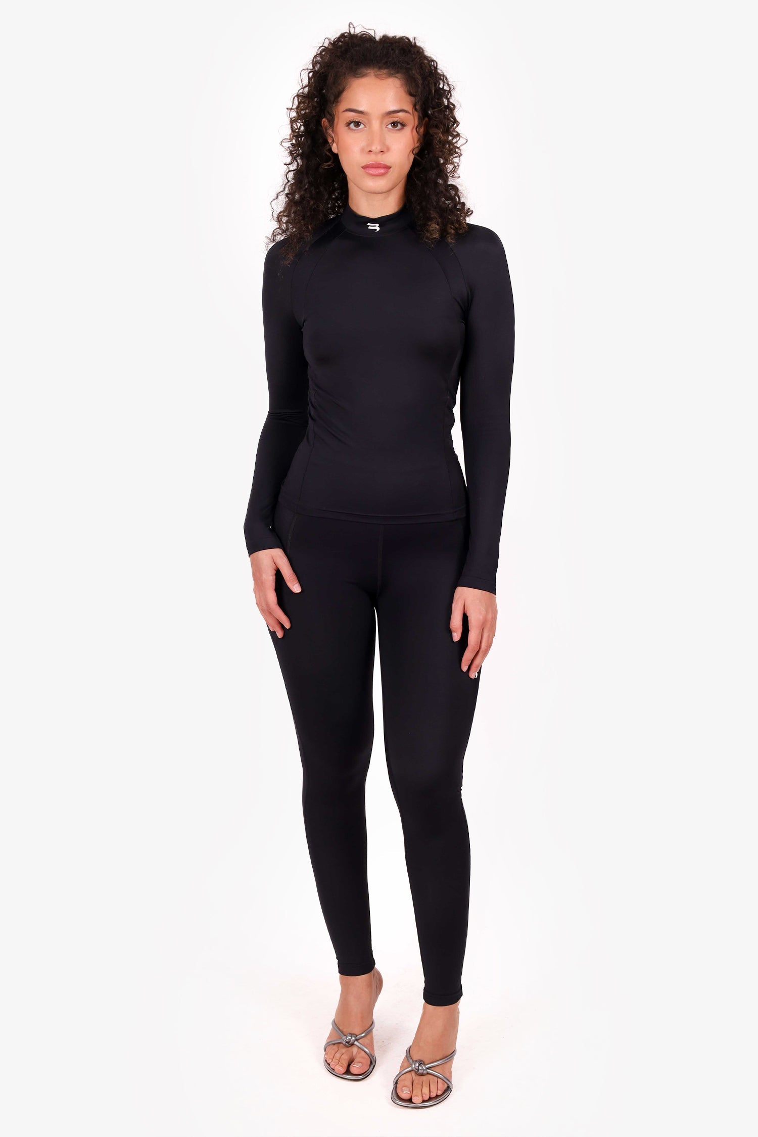 Balenciaga Black Long Sleeve Mock Neck Top + Legging Activewear Set Size S