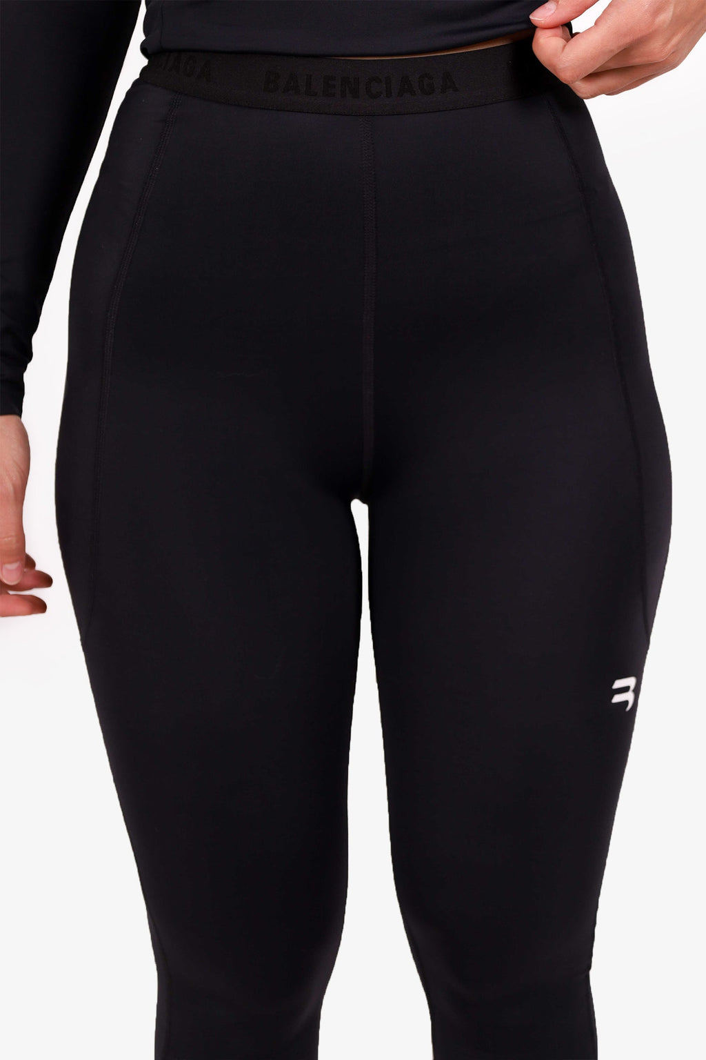 Balenciaga Black Long Sleeve Mock Neck Top + Legging Activewear Set Size S