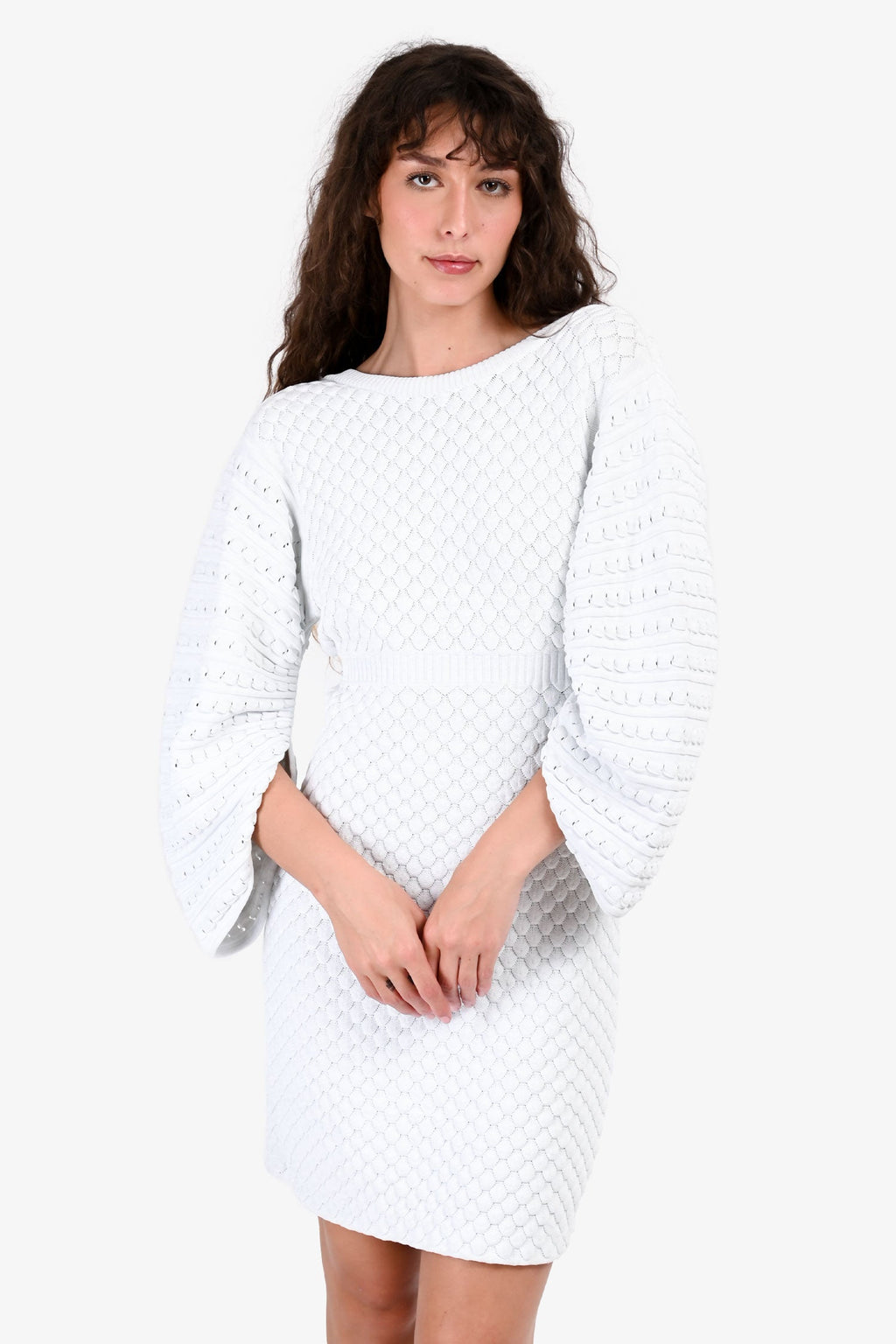 Pre-Loved Chanel™ Light Blue Knit Scalloped Long Sleeved Mini Dress Size 38